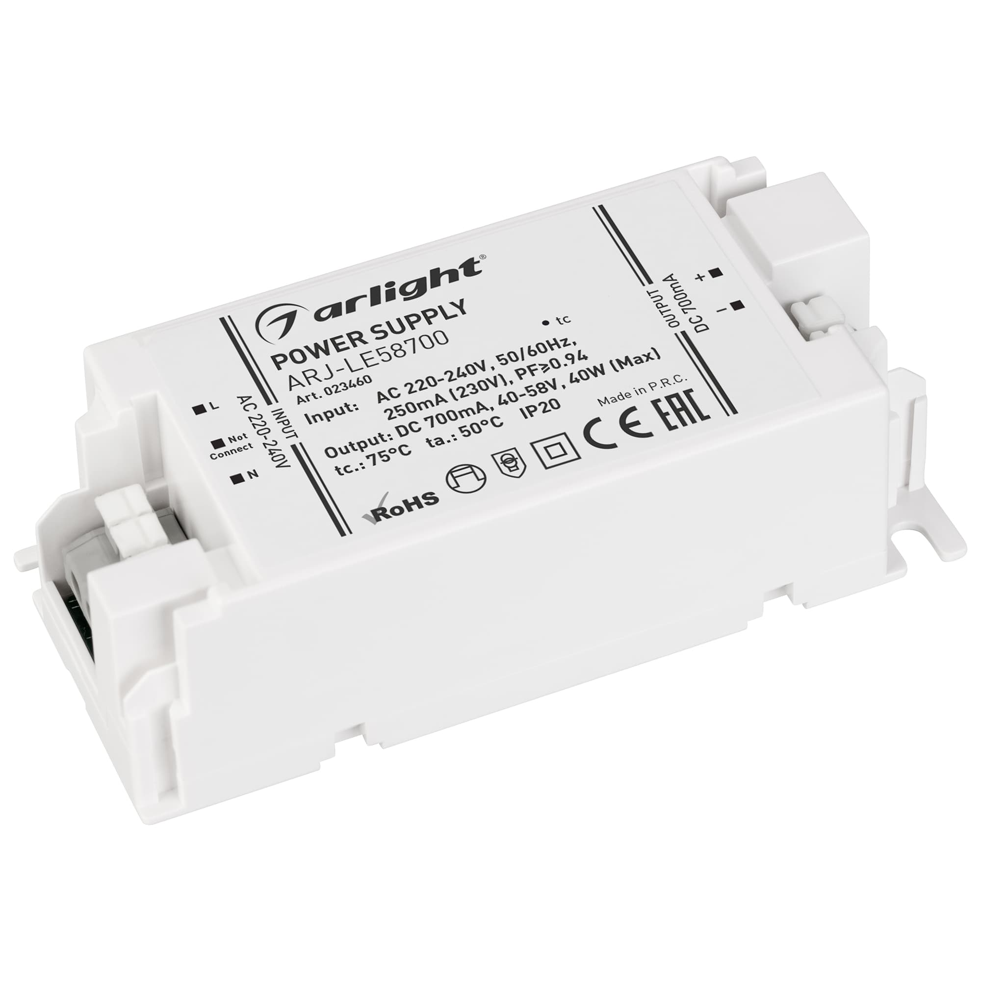 Блок питания ARJ-LE58700 (40W, 700mA, PFC) (Arlight, IP20 Пластик, 3 года) 023460
