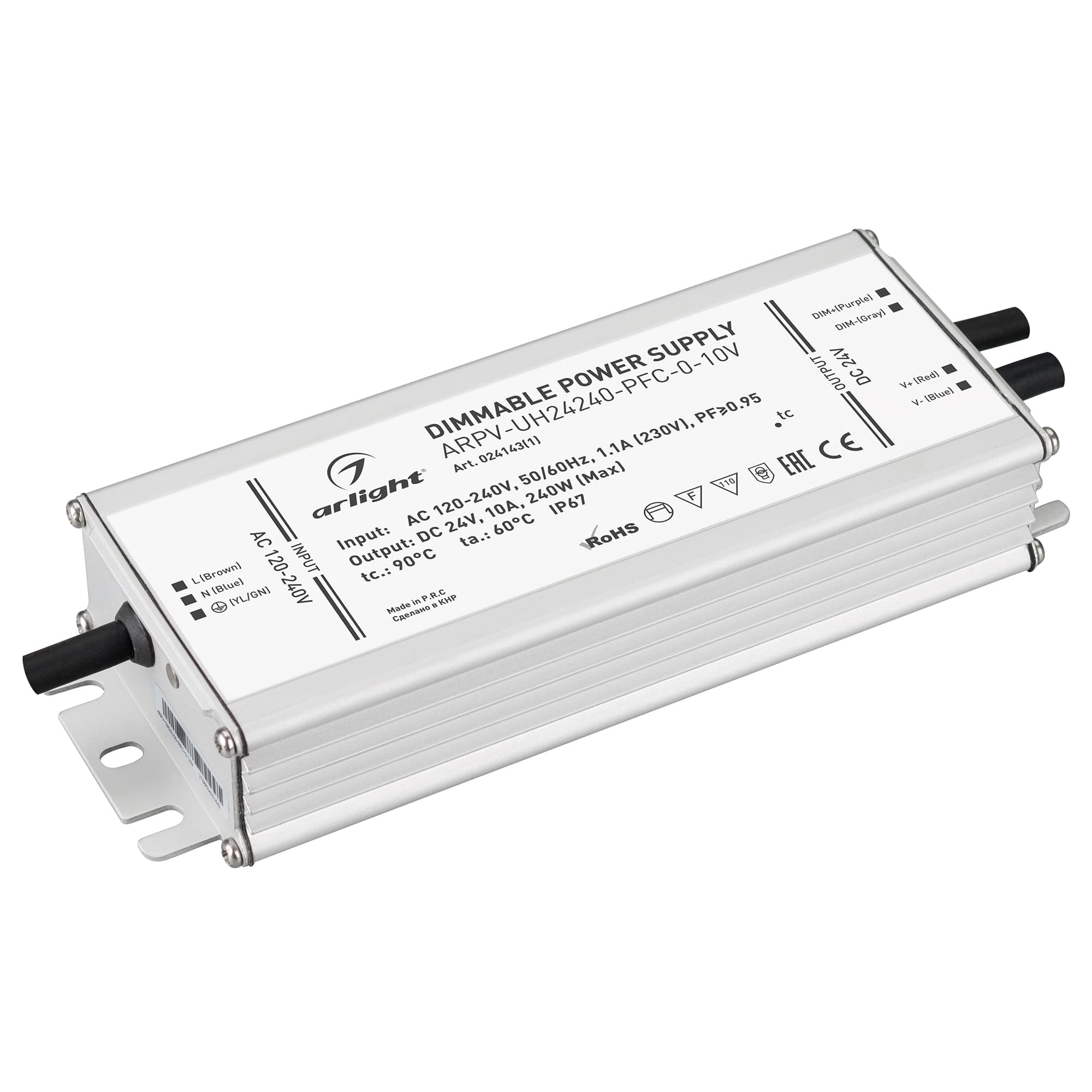 Блок питания ARPV-UH24240-PFC-0-10V (24V, 10.0A, 240W) (Arlight, IP67 Металл, 7 лет) 024143(1) — фото 1