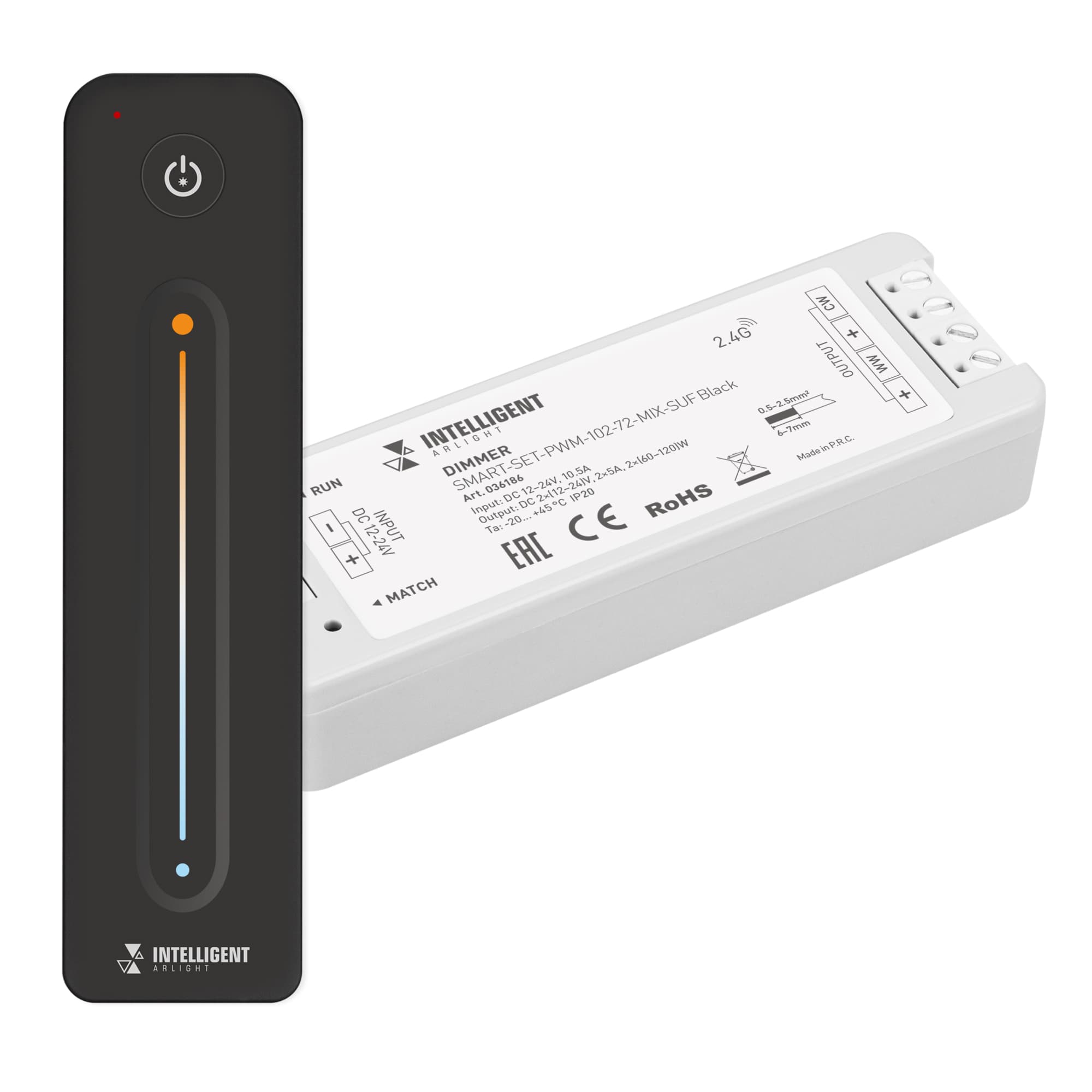 INTELLIGENT ARLIGHT Диммер SMART-SET-PWM-102-72-MIX-SUF Black (12-24V, 2x5A, ПДУ LINE, 2.4G) (IARL, IP20 Пластик, 5 лет) 036186 — фото 1