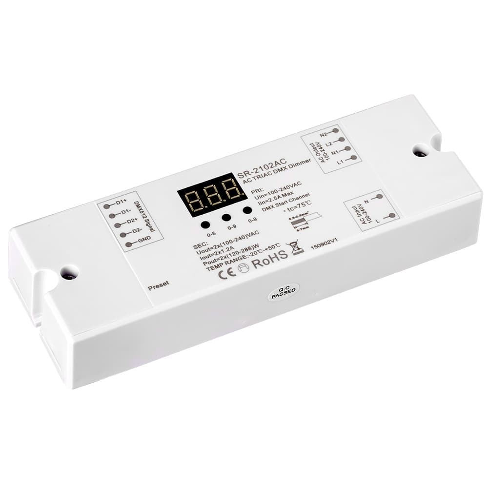 Декодер DMX SR-2102AC (230V, 2x1.2A) (Arlight, IP20 Пластик, 3 года) 020375
