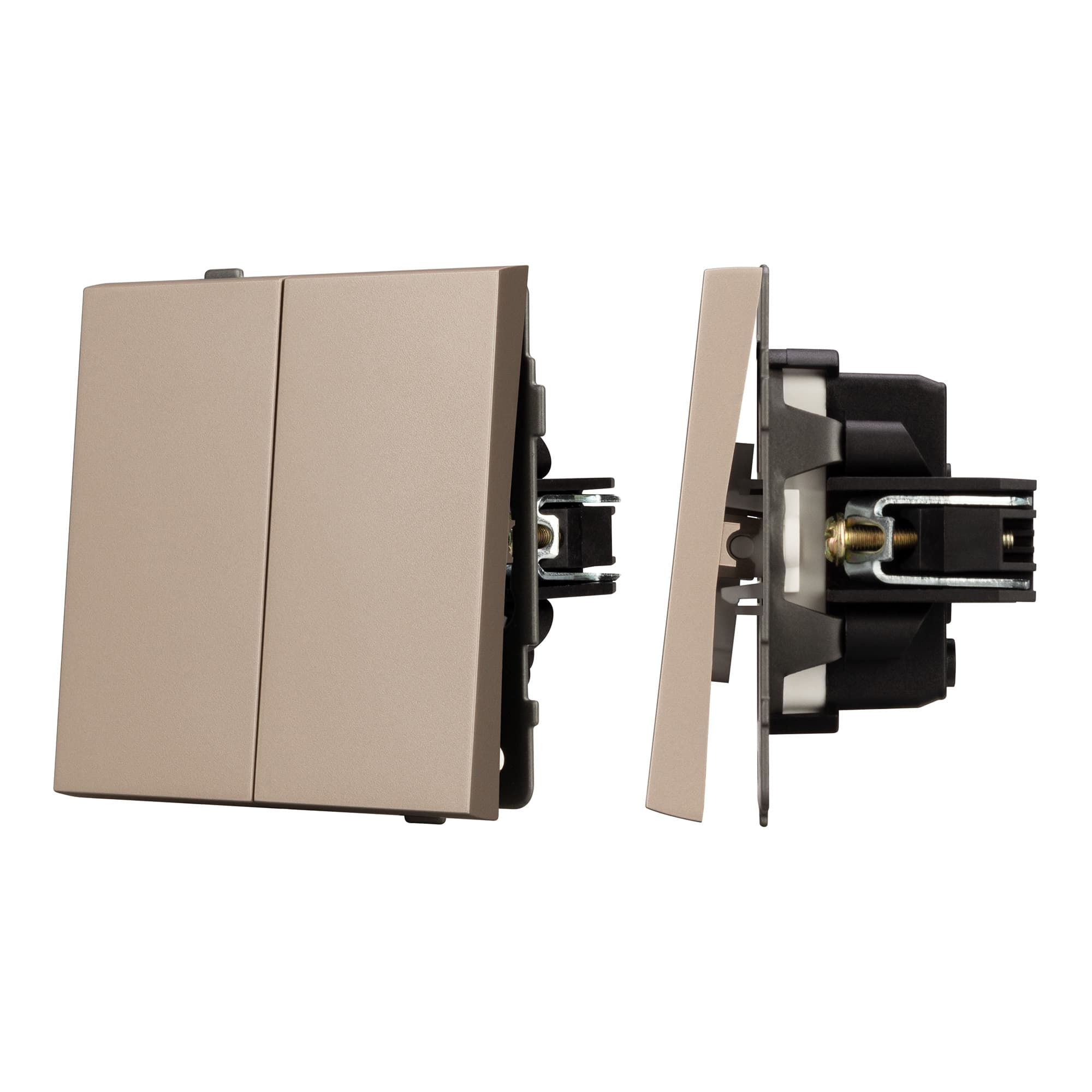 Механизм выключателя двухклавишный непроходной SWT-TENDO-MK02-PL-GD (230V, 10A) (Arlight, Песочный) 054061