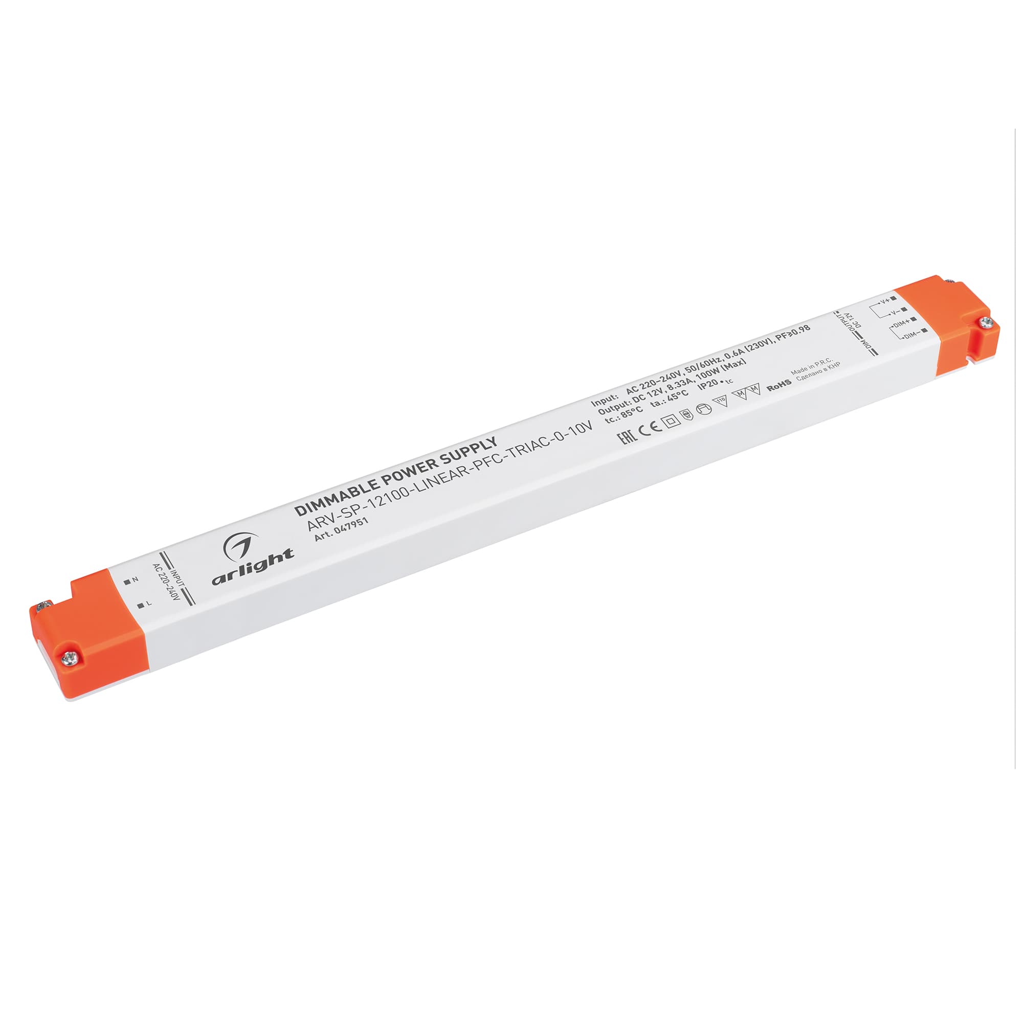 Блок питания ARV-SP-12100-LINEAR-PFC-TRIAC-0-10V (12V, 8.33A, 100W) (Arlight, IP20 Пластик, 5 лет) 047951 — фото 1