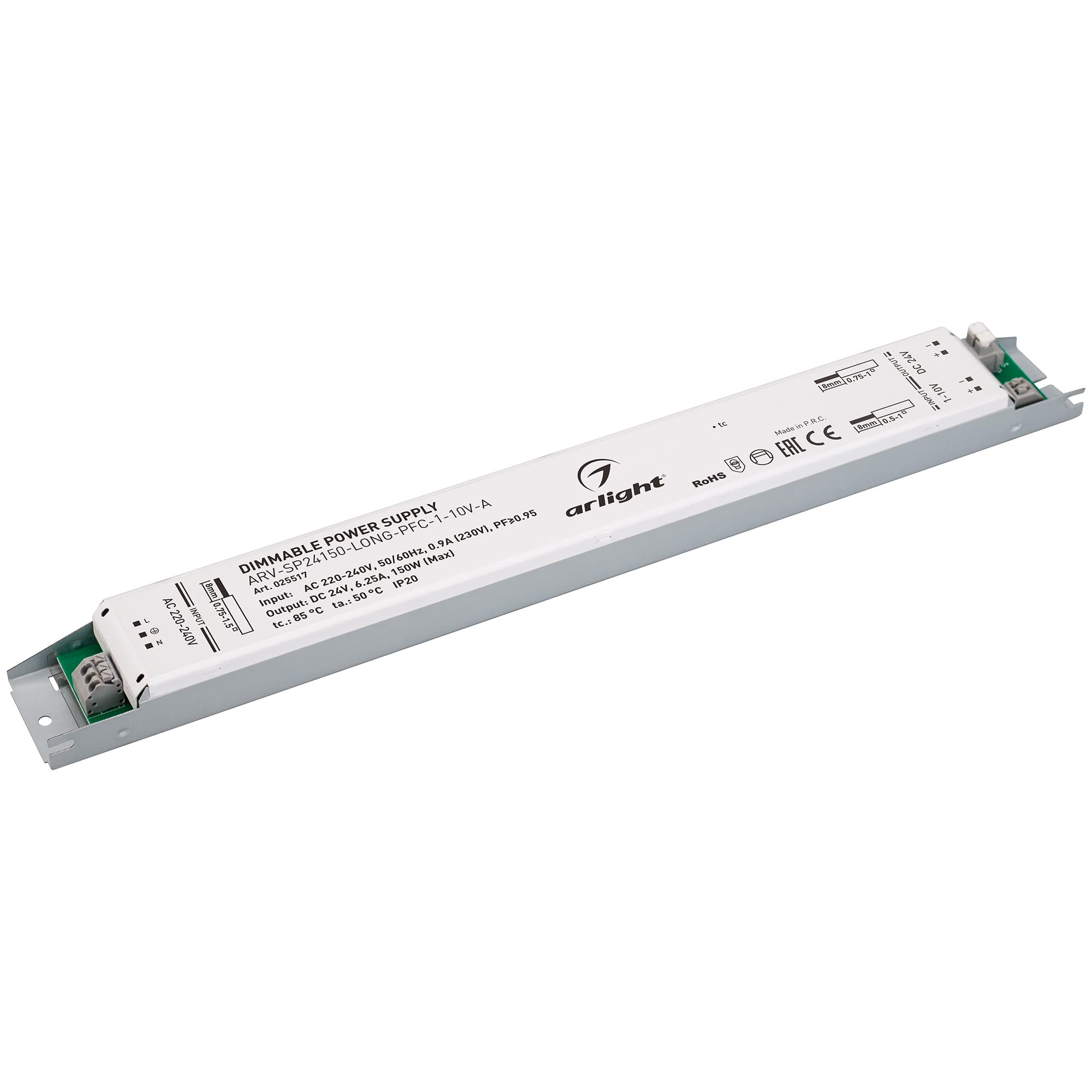 Блок питания ARV-SP24150-LONG-PFC-1-10V-A (24V, 6.25A, 150W) (Arlight, IP20 Металл, 5 лет) 025517 — фото 1