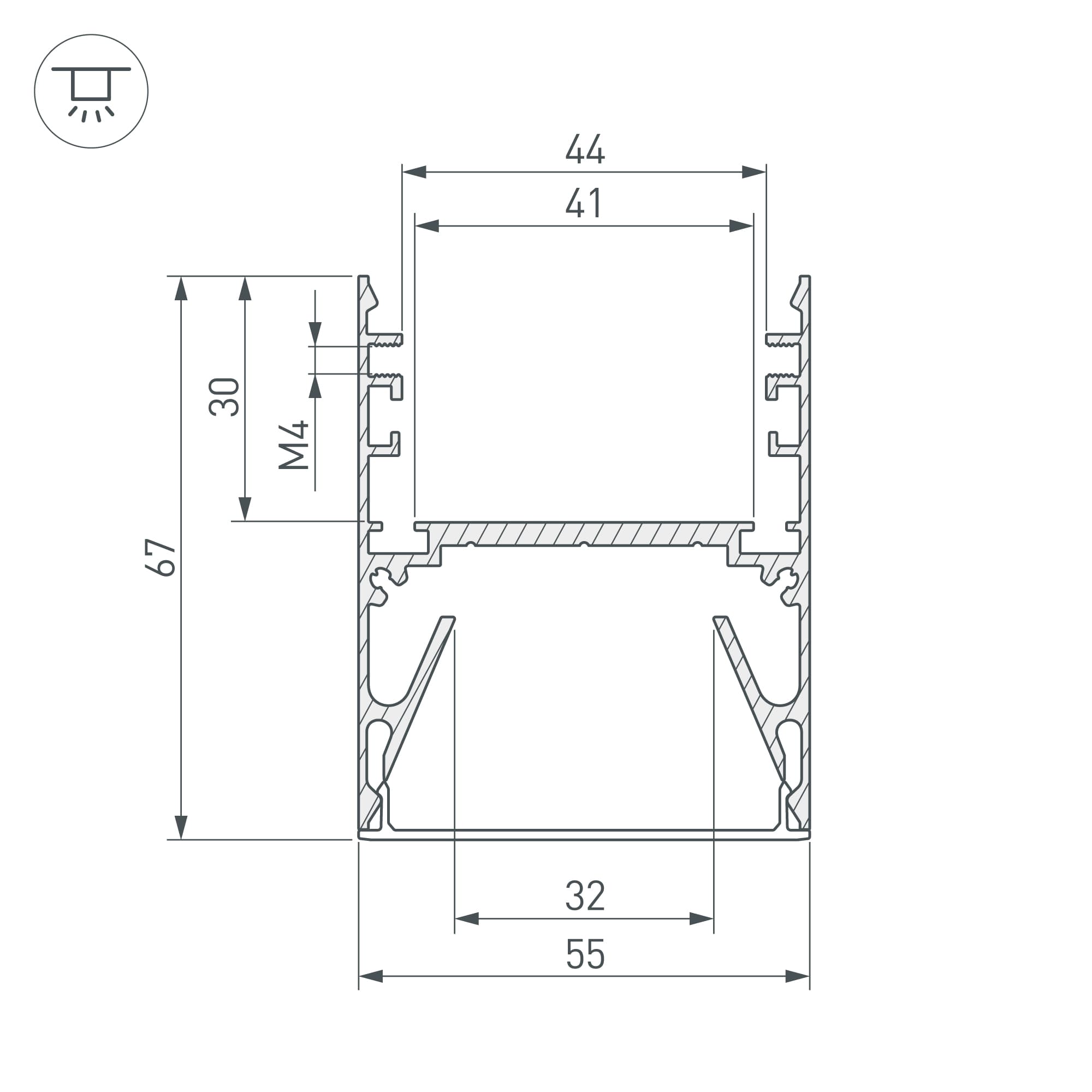 Профиль с экраном ALU-LINE-DUO-2000 ANOD+OPAL (Arlight, Алюминий) 024188 Arlight — фото 3