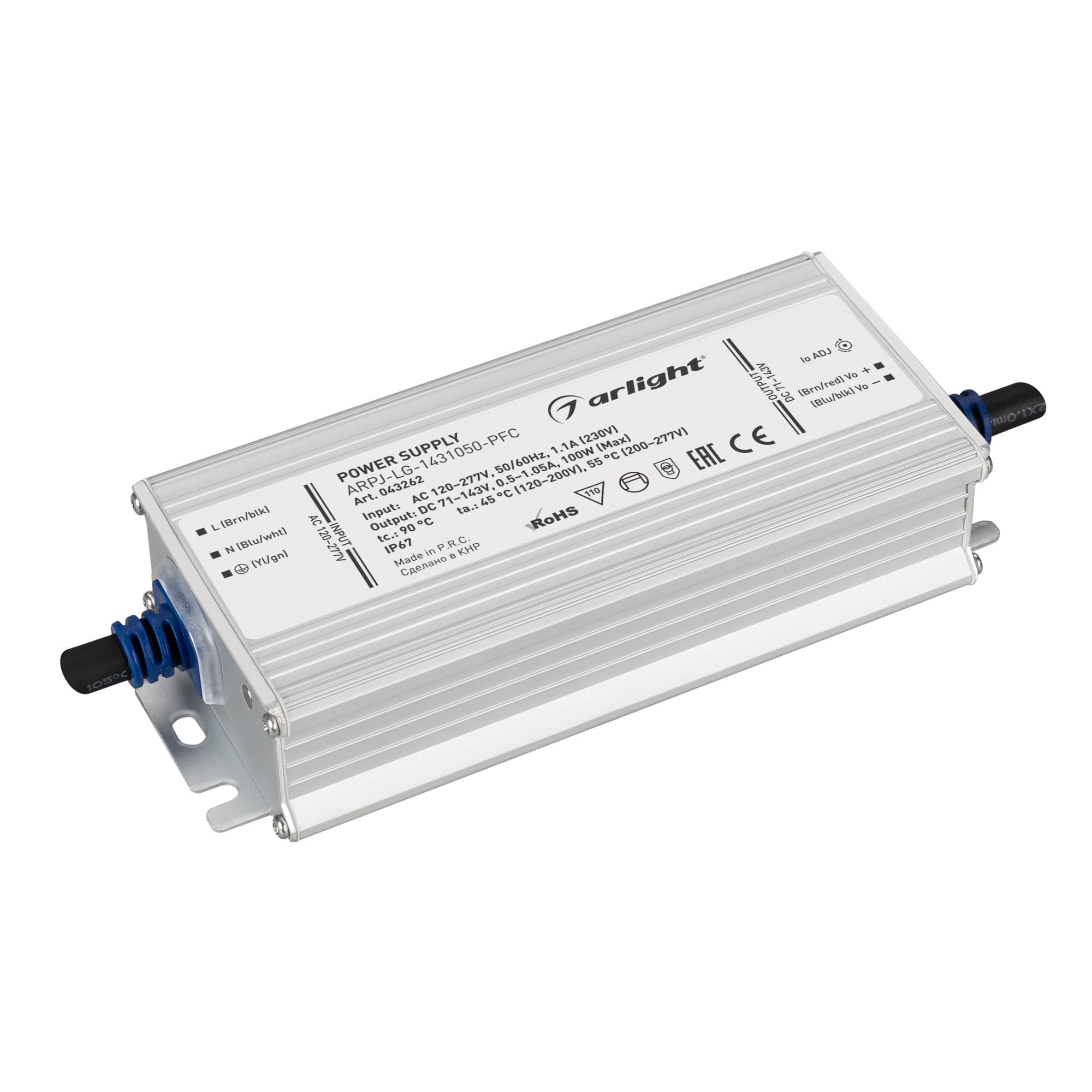 Блок питания ARPJ-LG-1431050-PFC (100W, 71-143V, 0.5-1.05A) (Arlight, IP67 Металл, 5 лет) 043262 — фото 1