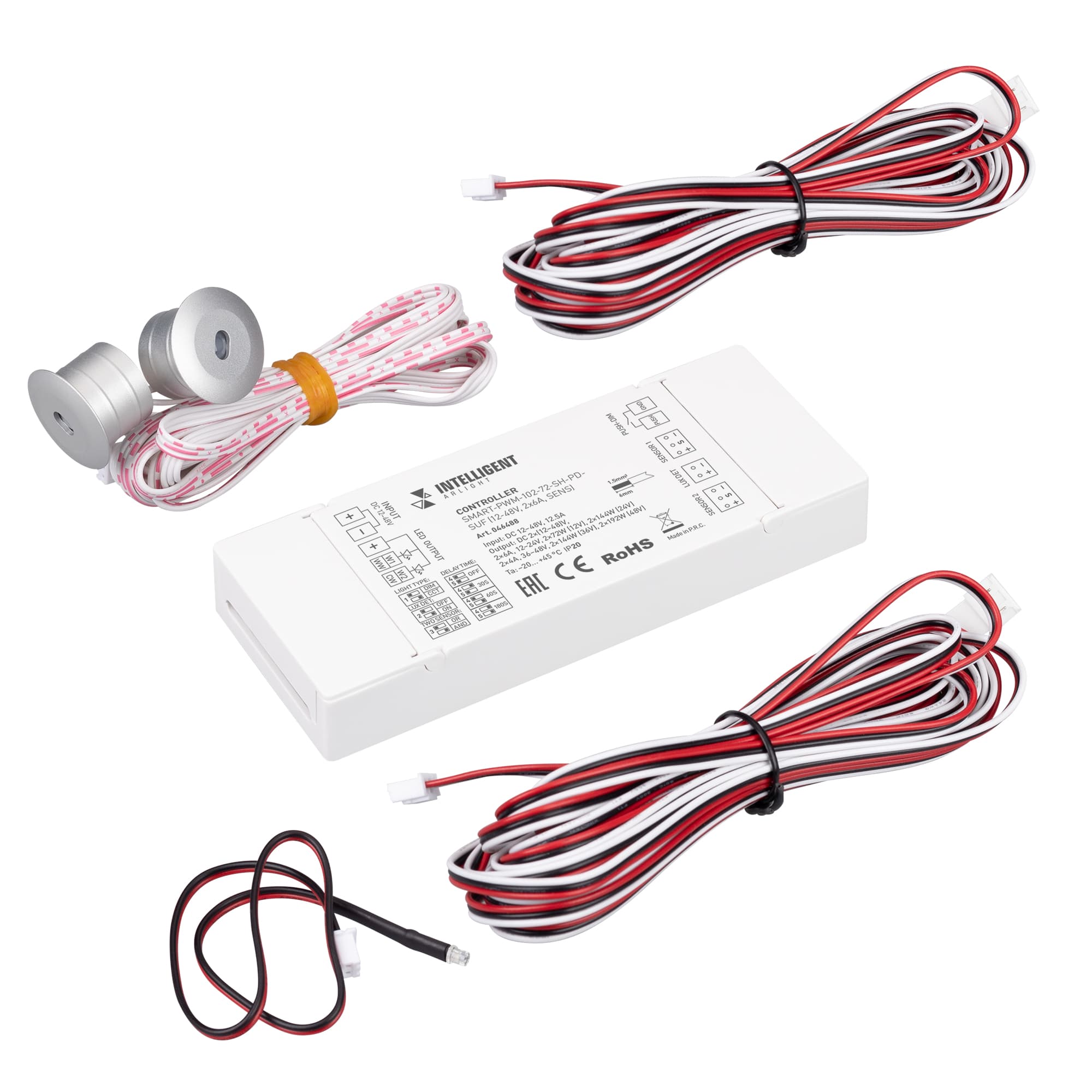 INTELLIGENT ARLIGHT Контроллер лестничный SMART-PWM-102-72-SH-PD-SUF (12-48V, 2x6A, SENS) (IARL, IP20 Пластик, 5 лет) 046488
