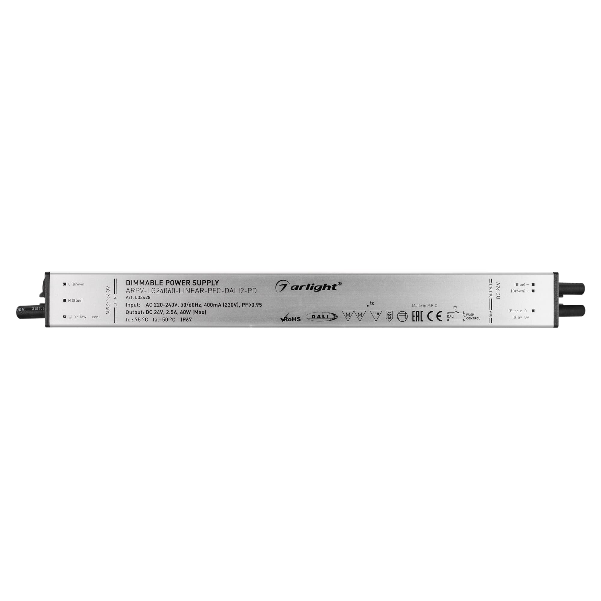 Блок питания ARPV-LG24060-LINEAR-PFC-DALI2-PD (24V, 2.5A, 60W) (Arlight, IP67 Металл, 5 лет) 033428 — фото 2