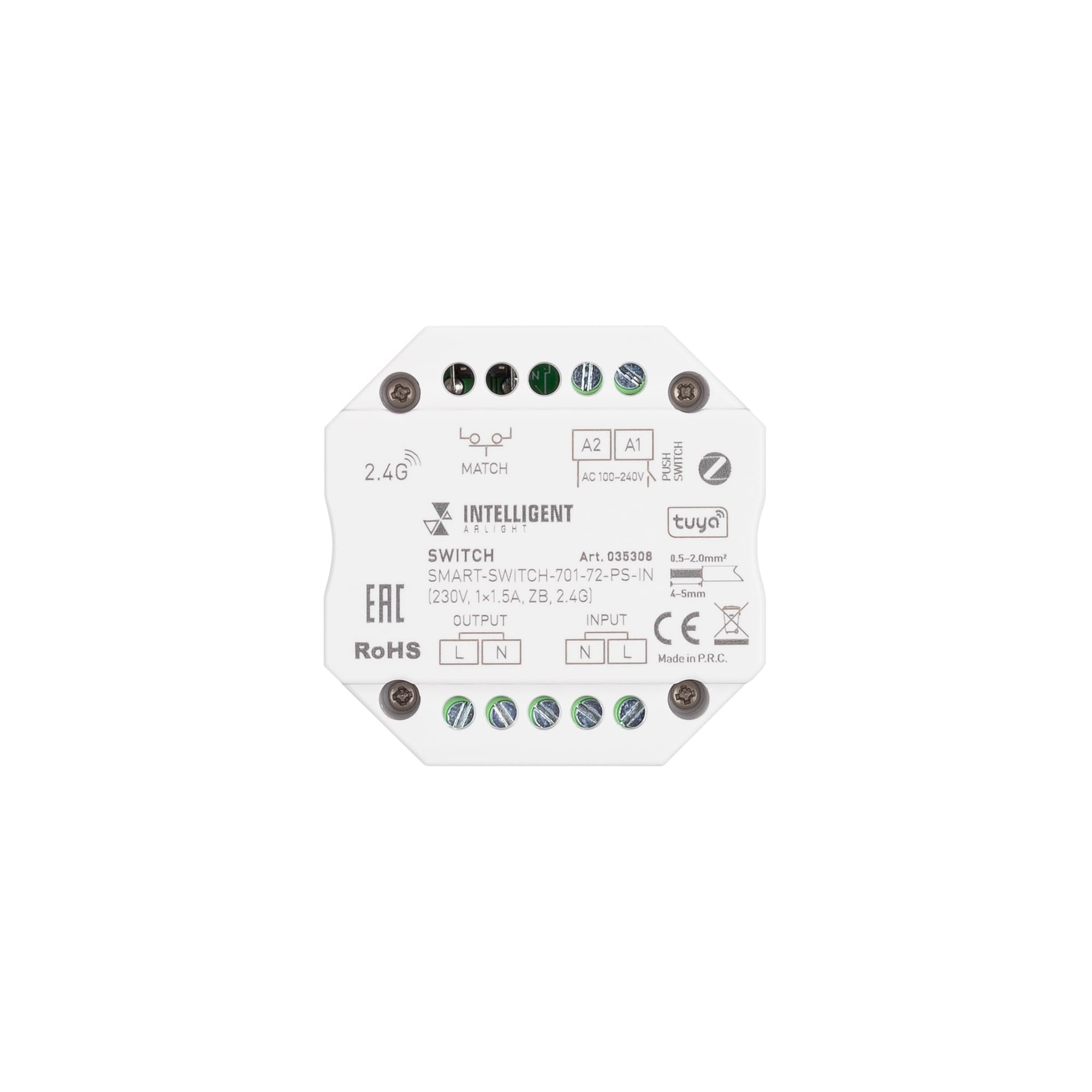 INTELLIGENT ARLIGHT Релейный модуль SMART-SWITCH-701-72-PS-IN (230V, 1x1.5A, ZB, 2.4G) (IARL, Пластик) 035308 — фото 2