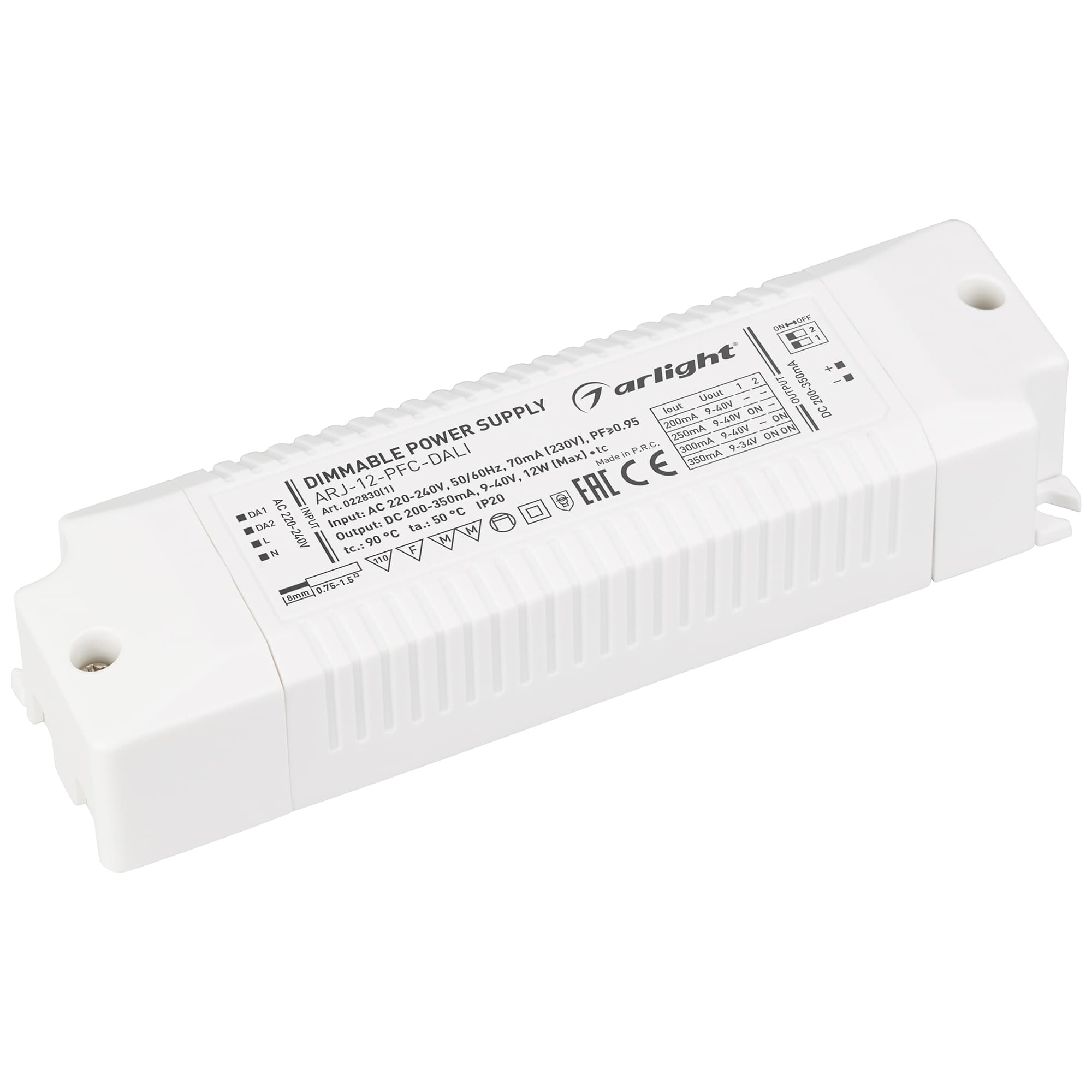 Блок питания ARJ-12-PFC-DALI (12W, 200-350mA) (Arlight, IP20 Пластик, 3 года) 022830(1)