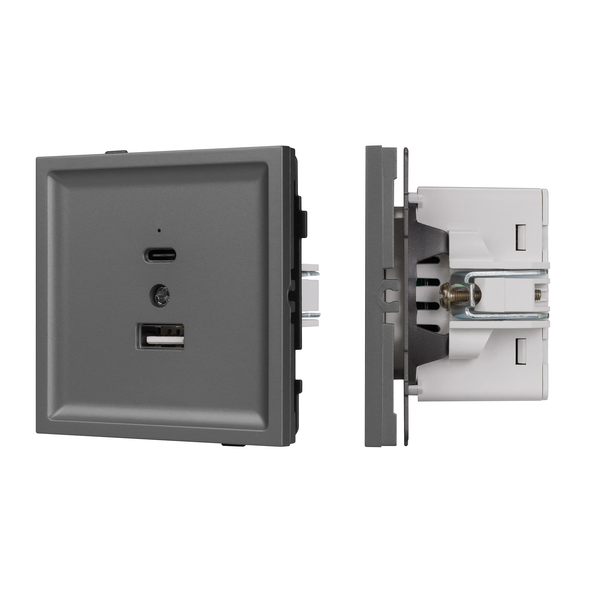 Механизм USB розетки SCT-TENDO-MUAC-SFPL-GR (5V, 3A, QC3) (Arlight, Матовый графитовый) 054538