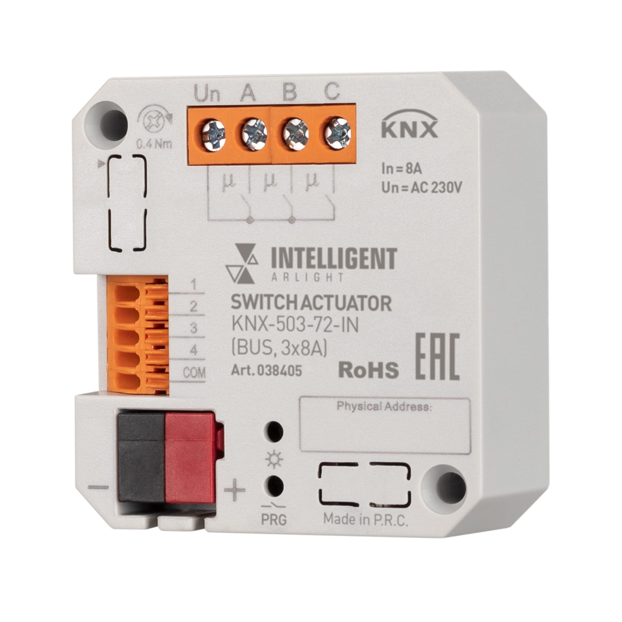 INTELLIGENT ARLIGHT Релейный модуль KNX-503-72-IN (BUS, 3x8A) (IARL, IP20 Пластик, 3 года) 038405 Arlight