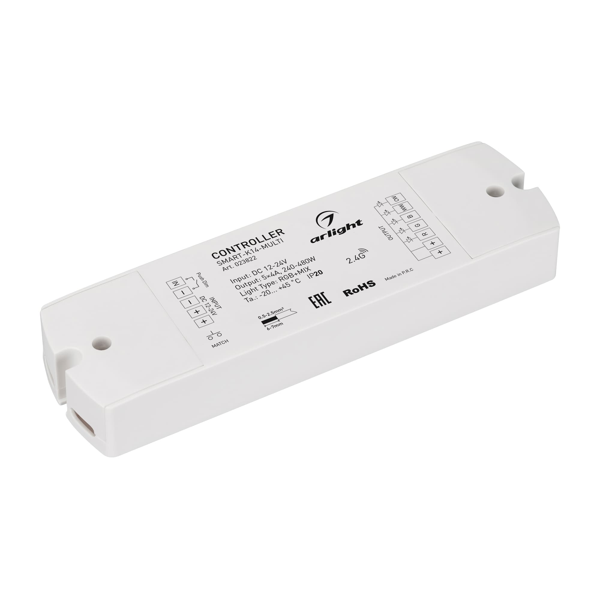 Контроллер SMART-K14-MULTI (12-24V, 5x4A, RGB-MIX, 2.4G) (Arlight, IP20 Пластик, 5 лет) 023822 — фото 1