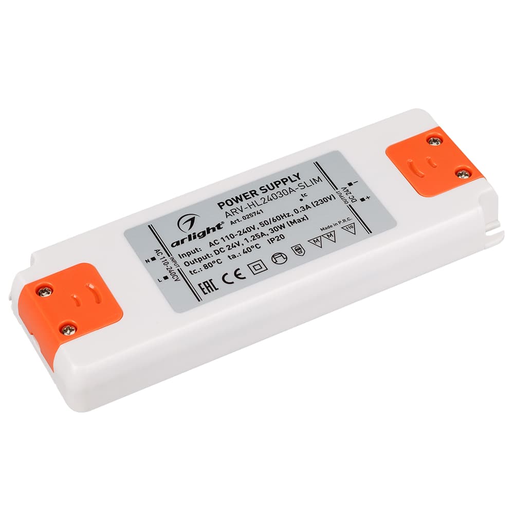 Блок питания ARV-HL24030A-Slim (24V, 1.25A, 30W) (Arlight, IP20 Пластик, 3 года) 025741