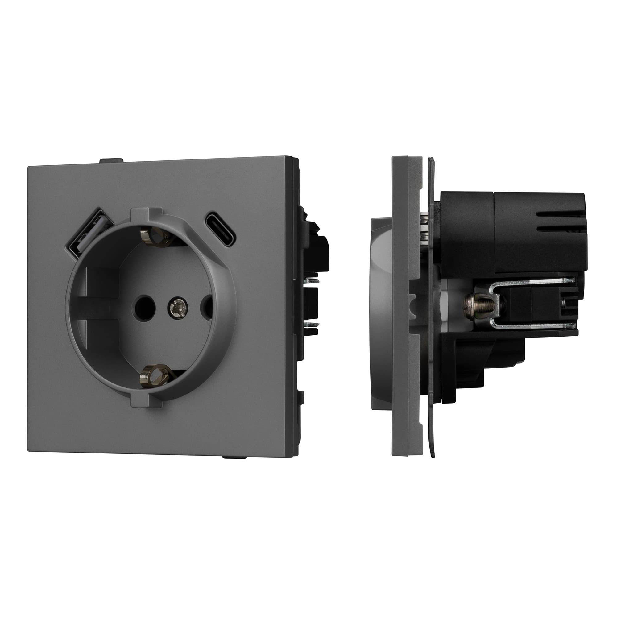 Механизм розетки с USB зарядкой SCT-TENDO-MUAC-SFPL-GR (230V, 16A) (Arlight, Матовый графитовый) 054609