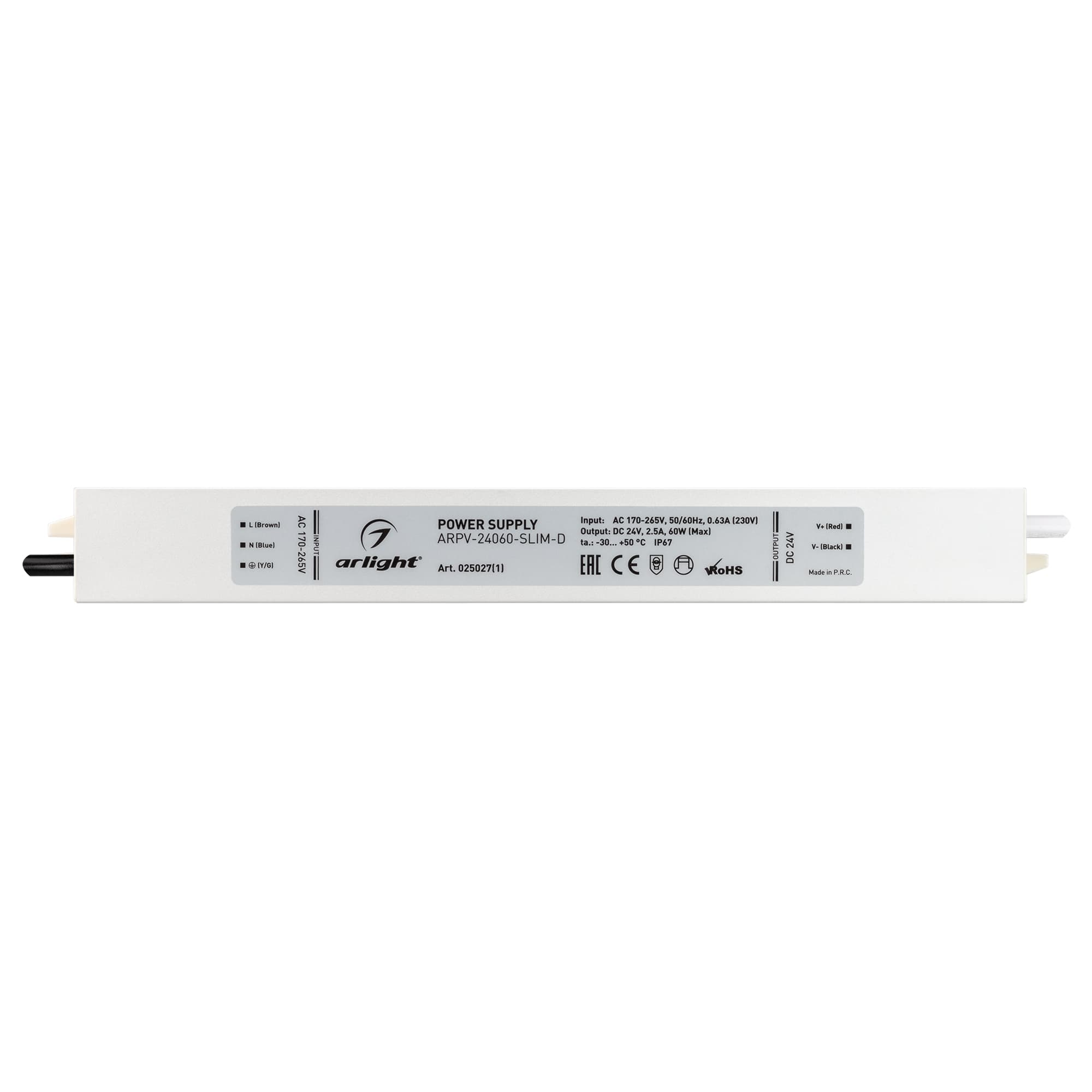 Блок питания ARPV-24060-SLIM-D (24V, 2.5A, 60W) (Arlight, IP67 Металл, 3 года) 025027(1) — фото 2