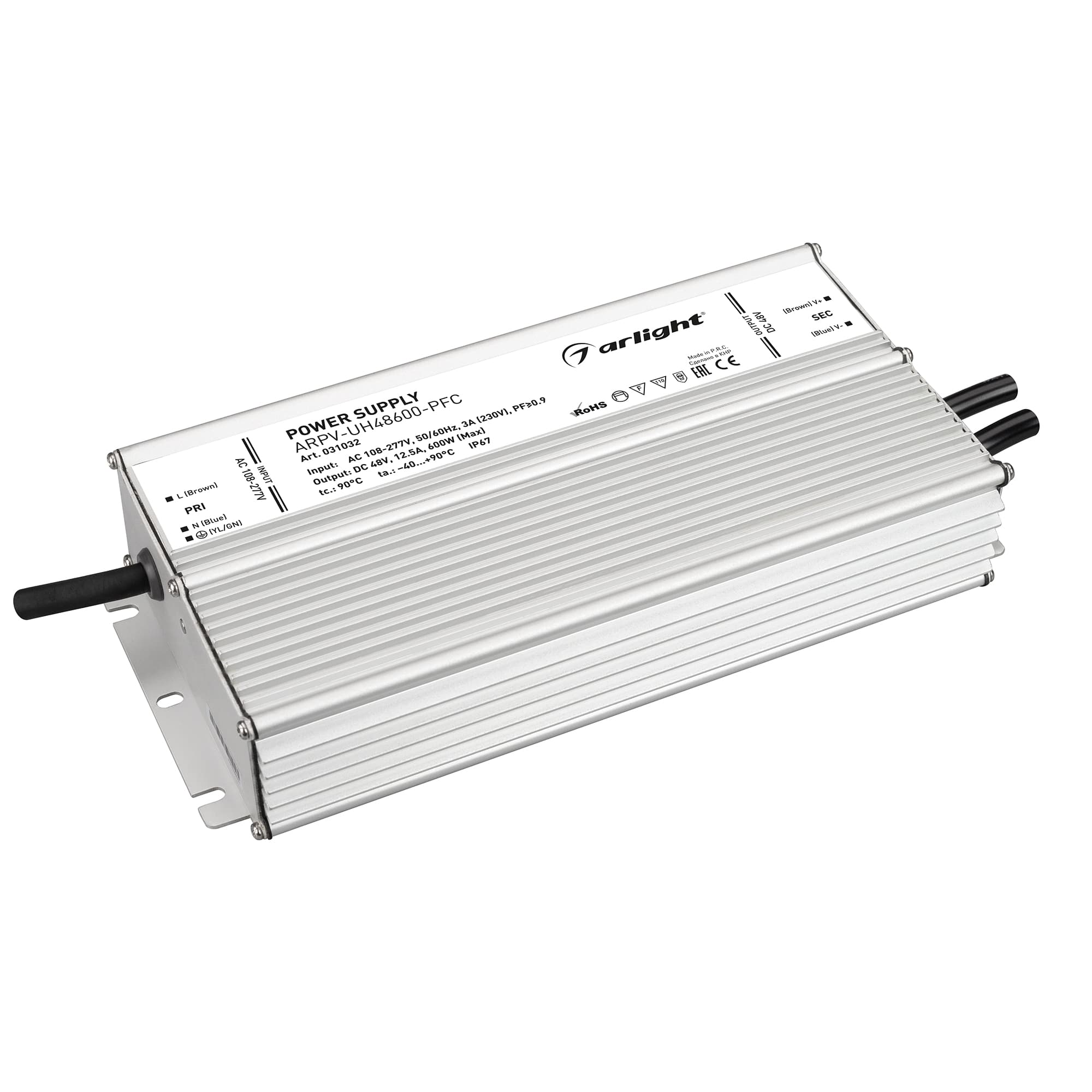 Блок питания ARPV-UH48600-PFC (48V, 12.5A, 600W) (Arlight, IP67 Металл, 7 лет) 031032 — фото 1