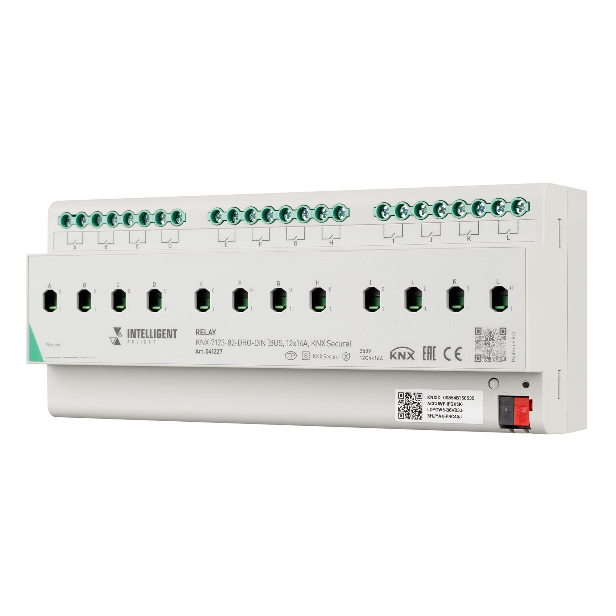 INTELLIGENT ARLIGHT Релейный модуль KNX-7123-82-DRO-DIN (BUS, 12x16A, KNX Secure) (IARL, IP20 Пластик, 2 года) 041227 Arlight