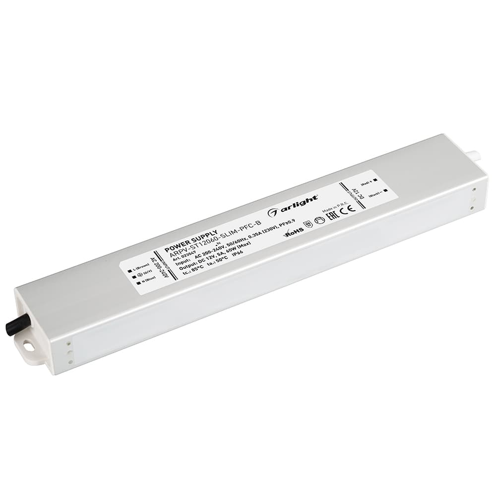 Блок питания ARPV-ST12060-SLIM-PFC-B (12V, 5.0A, 60W) (Arlight, IP67 Металл, 3 года) 023547 — фото 1