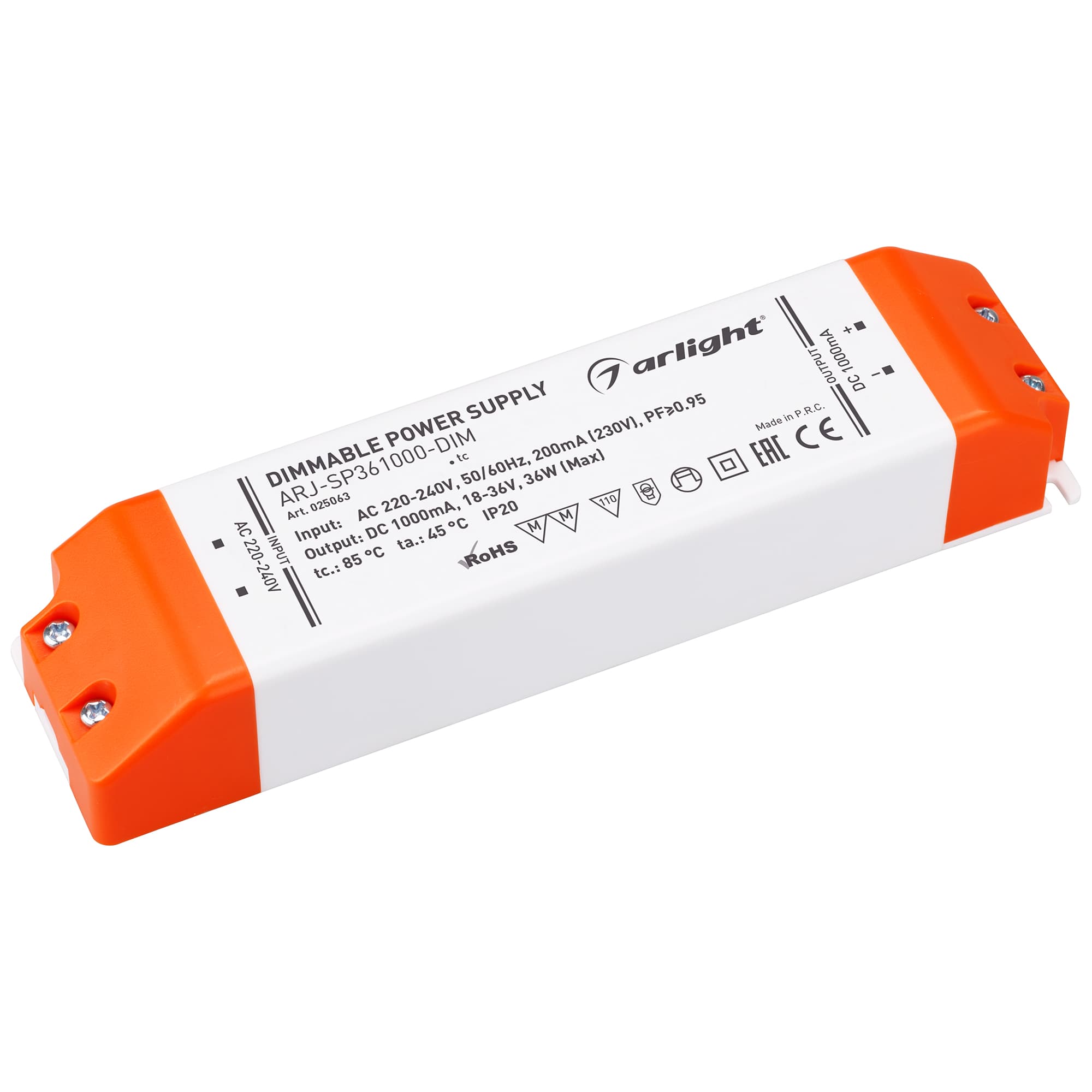 Блок питания ARJ-SP361000-DIM (36W, 1000mA, PFC, Triac) (Arlight, IP20 Пластик, 3 года) 025063