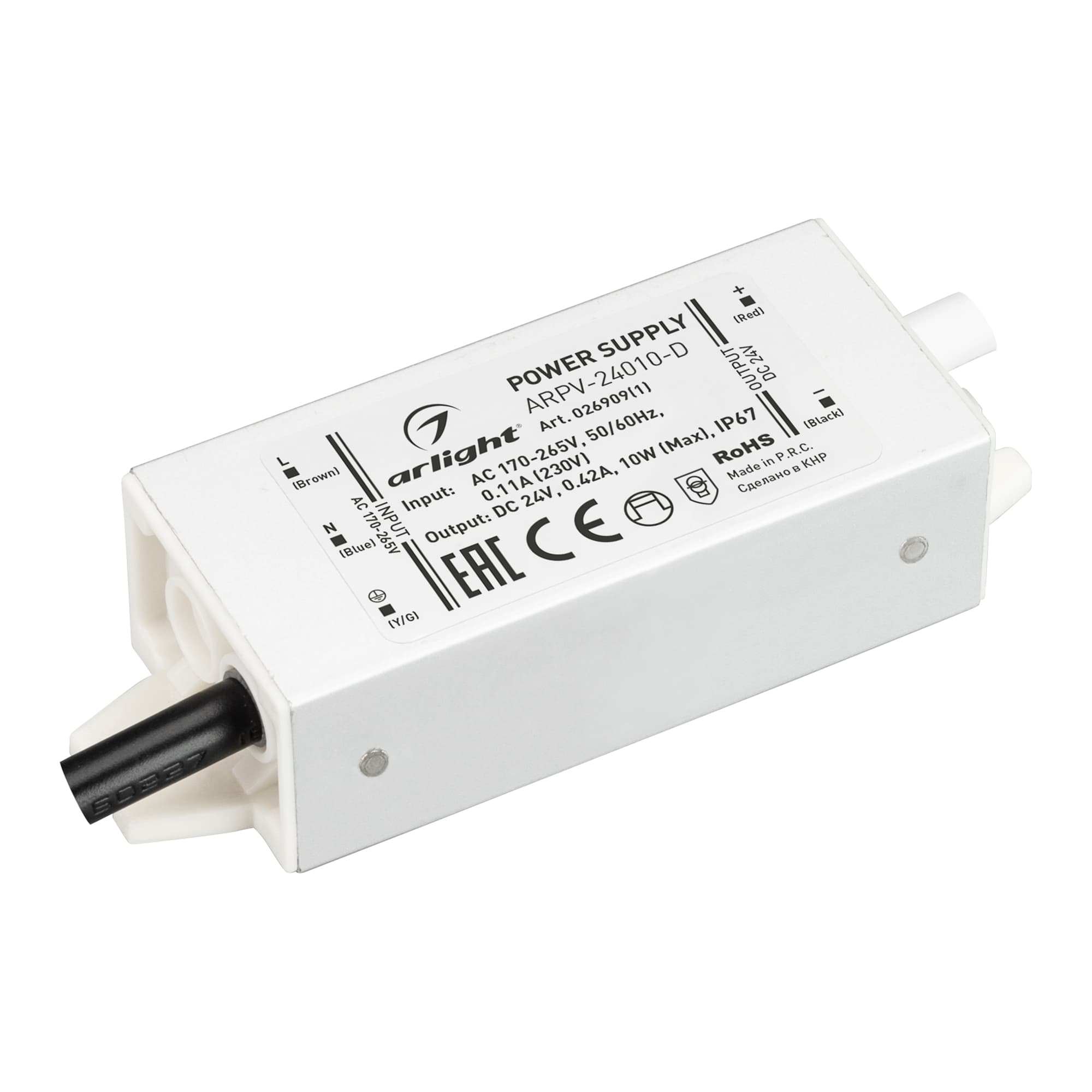 Блок питания ARPV-24010-D (24V, 0.42A, 10W) (Arlight, IP67 Металл, 3 года) 026909(1) — фото 1