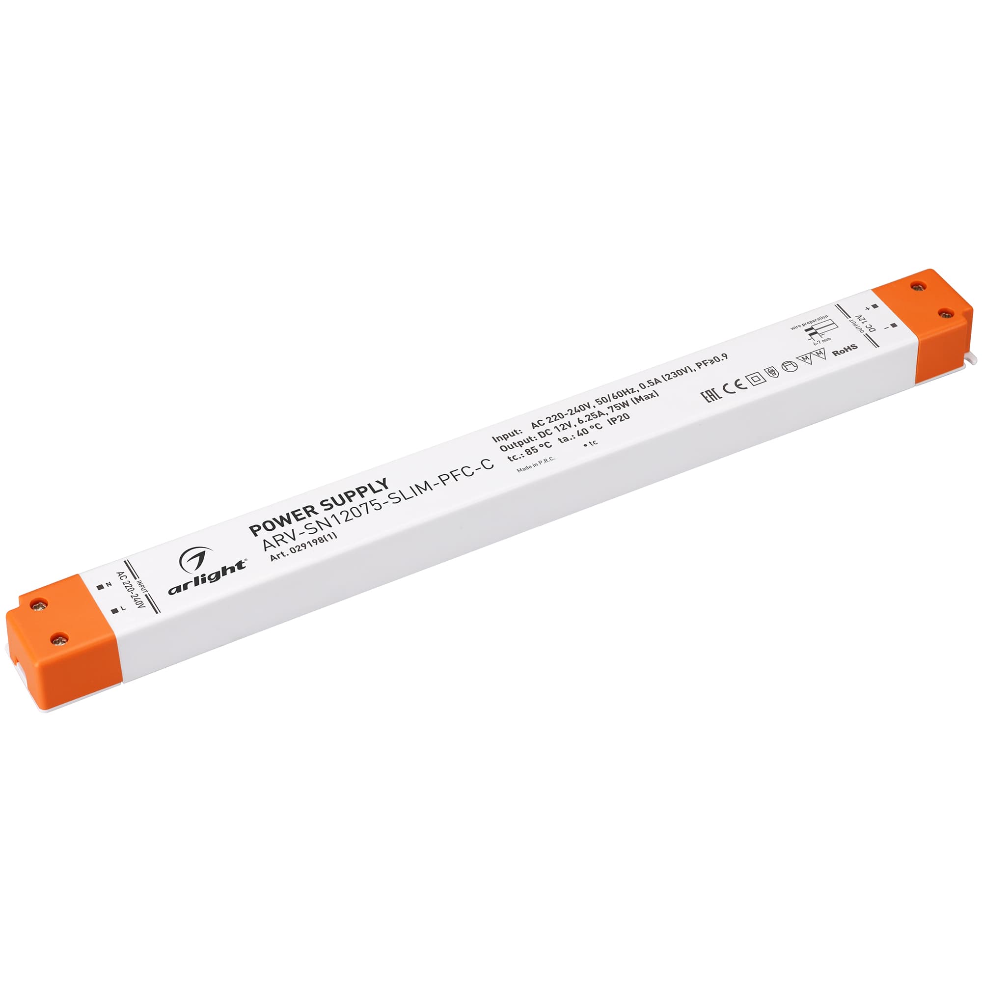 Блок питания ARV-SN12075-SLIM-PFC-C (12V, 6.25A, 75W) (Arlight, IP20 Пластик, 3 года) 029198(1) — фото 1