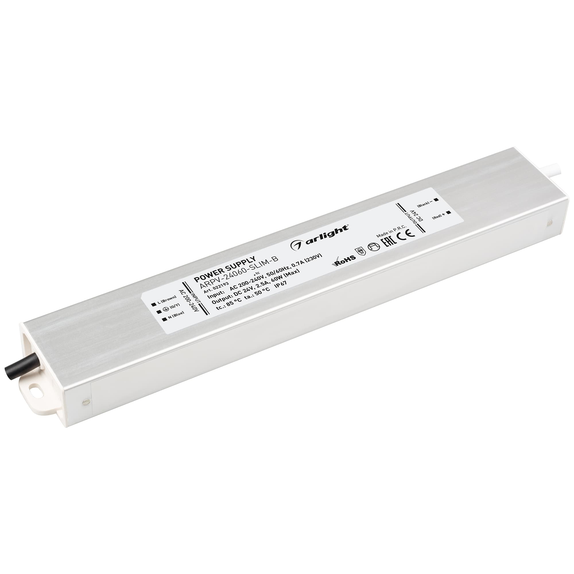 Блок питания ARPV-24060-SLIM-B (24V, 2.5A, 60W) (Arlight, IP67 Металл, 3 года) 022193 — фото 1