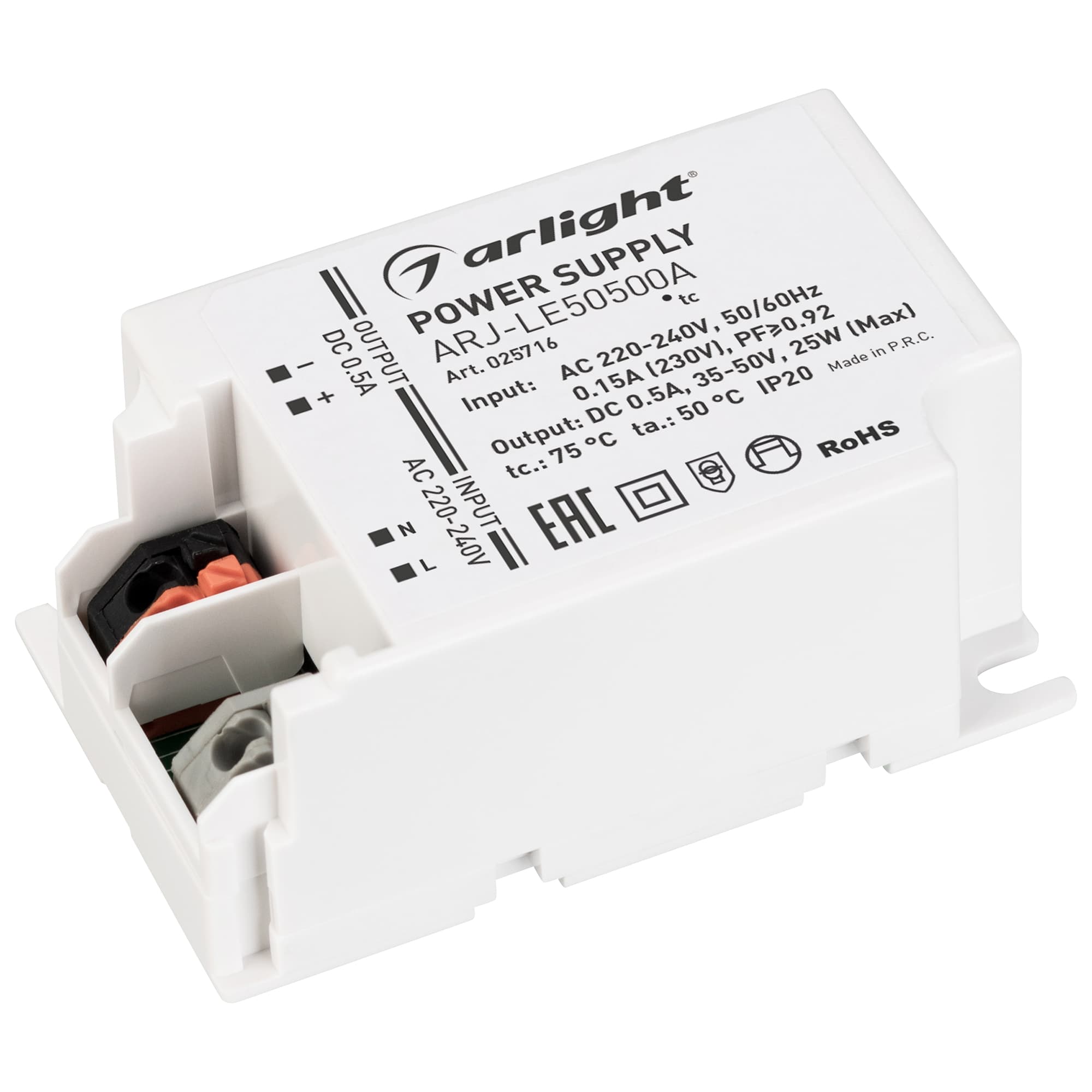 Блок питания ARJ-LE50500A (25W, 500mA, PFC) (Arlight, IP20 Пластик, 3 года) 025716