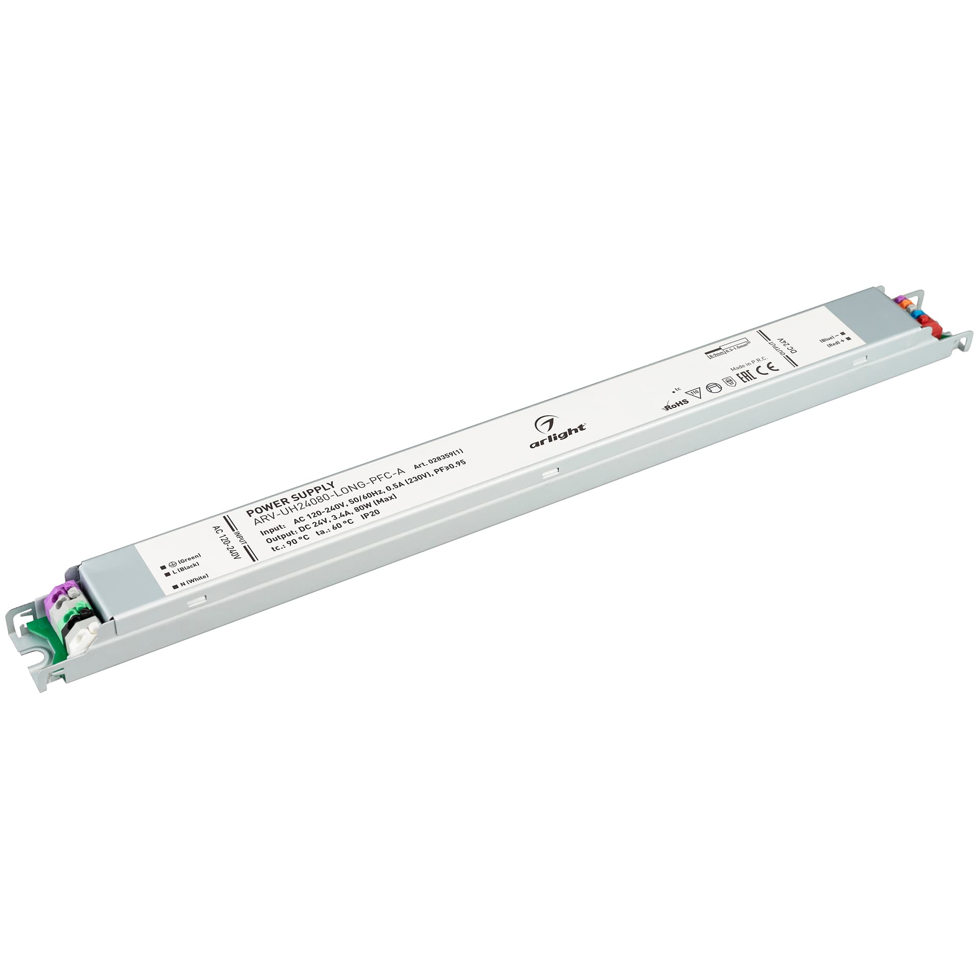 Блок питания ARV-UH24080-LONG-PFC-A (24V, 3.4A, 80W) (Arlight, IP20 Металл, 7 лет) 028359(1) Arlight — фото 1