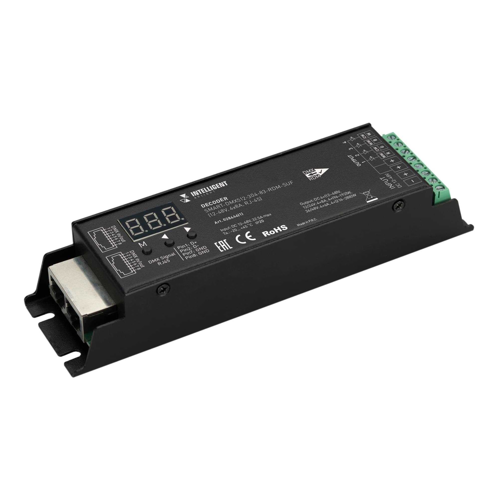 INTELLIGENT ARLIGHT Декодер SMART-DMX512-304-83-RDM-SUF Black (12-48V, 4x8A, RJ-45) (IARL, IP20 Металл, 5 лет) 028444(1) Arlight