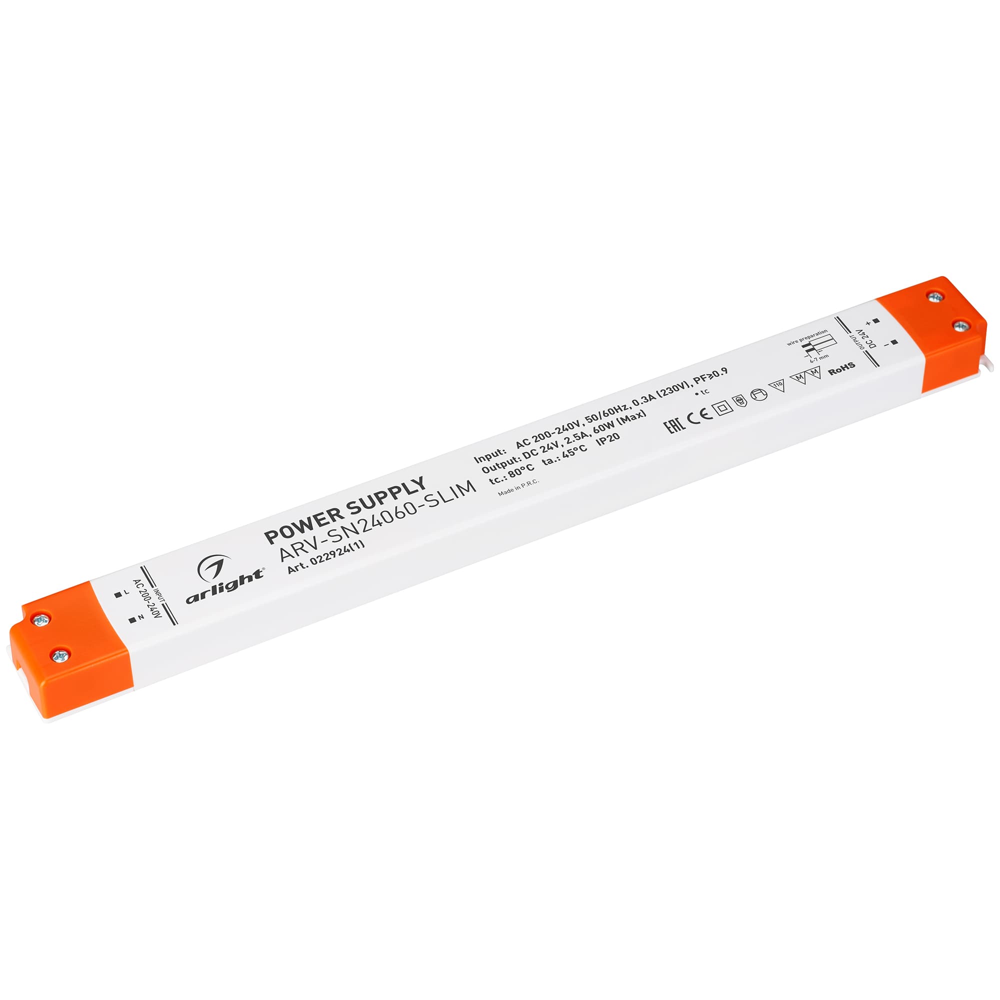 Блок питания ARV-SN24060-SLIM (24V, 2.5A, 60W, PFC) (Arlight, IP20 Пластик, 3 года) 022924(1)