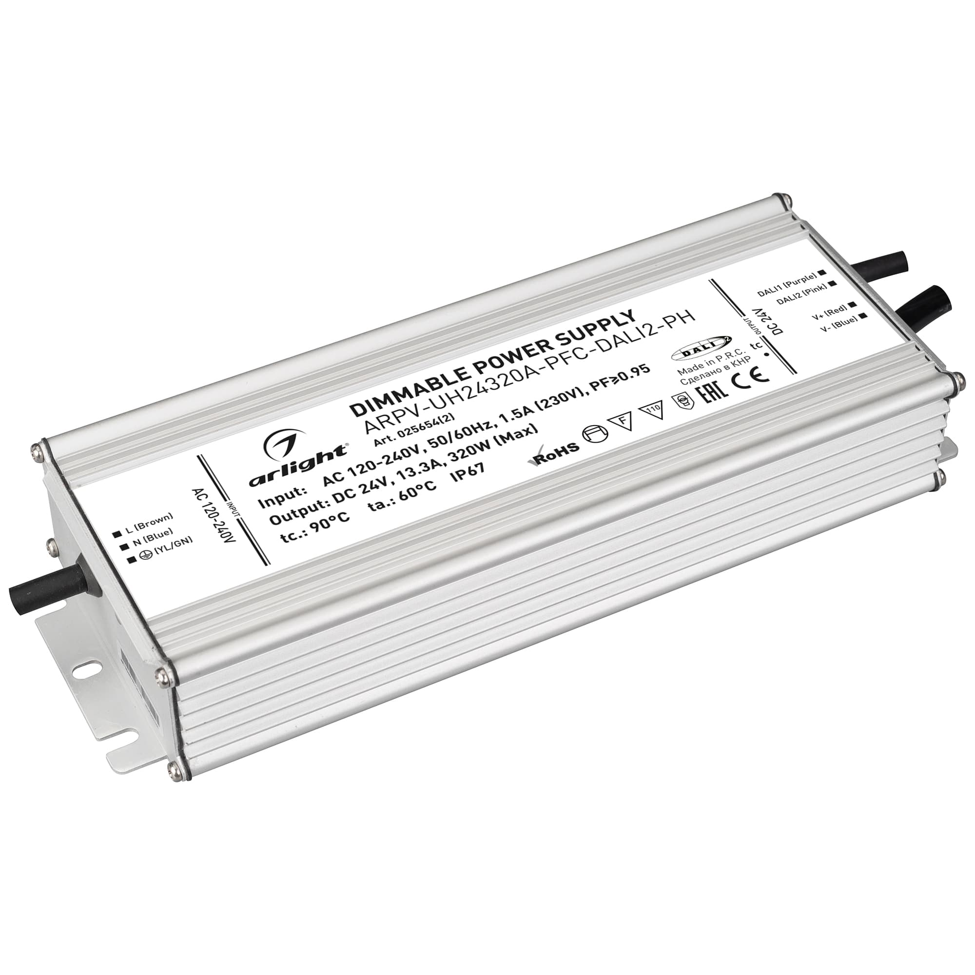 Блок питания ARPV-UH24320A-PFC-DALI2-PH (24V, 13.3A, 320W) (Arlight, IP67 Металл, 7 лет) 025654(2) — фото 1