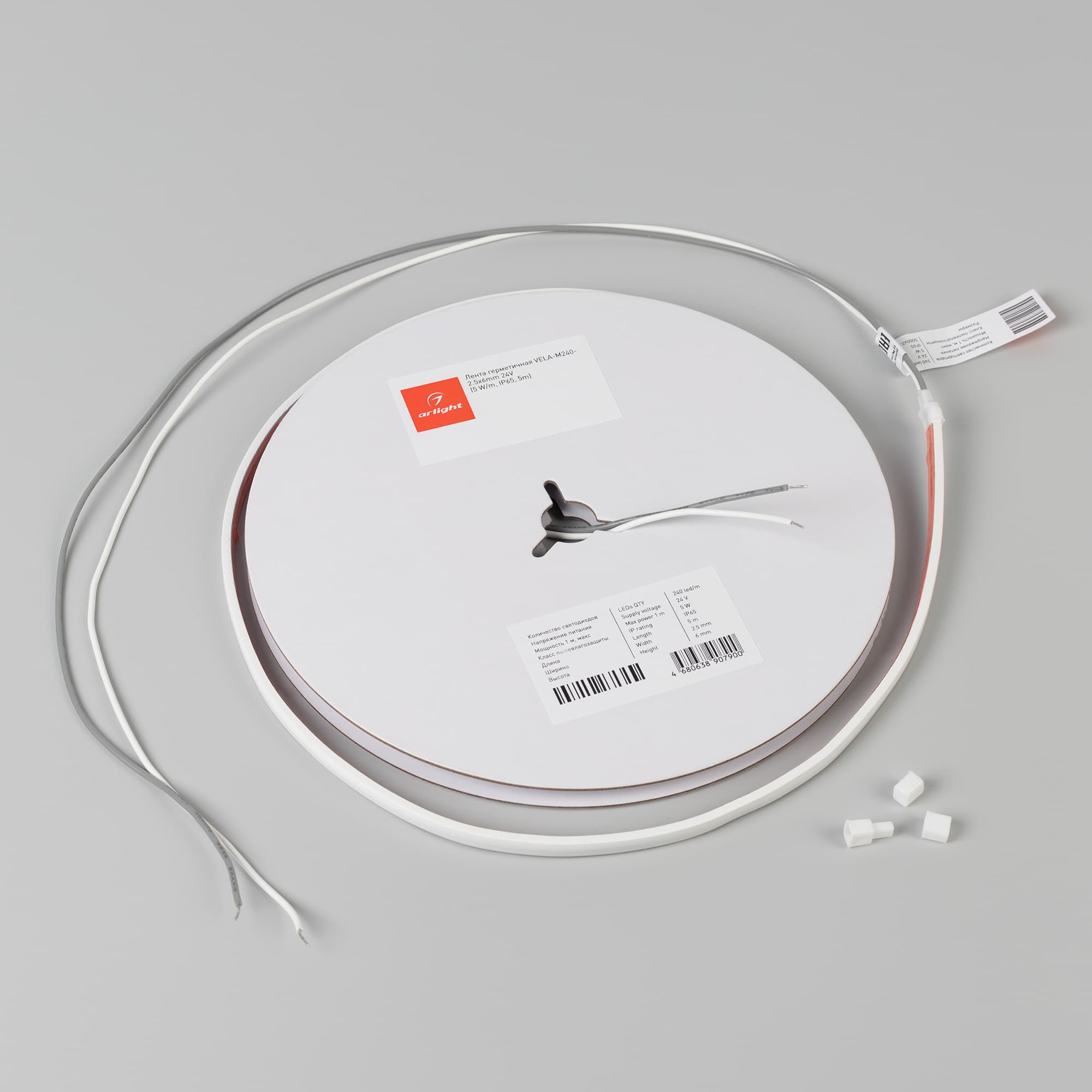 Светодиодная лента герметичная VELA-M240-2.5x6mm 24V White6000 (5 W/m, IP65, 5m) (Arlight, узкая) 053266 — фото 2