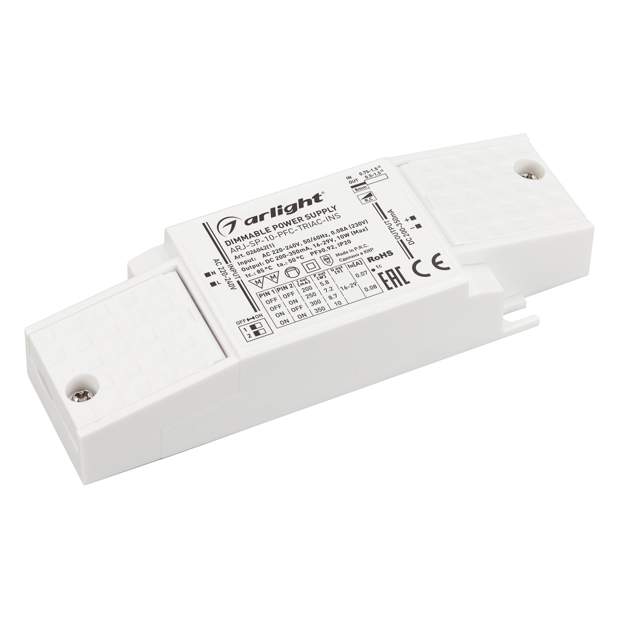Блок питания ARJ-SP-10-PFC-TRIAC-INS (10W, 16-29V, 0.2-0.35A) (Arlight, IP20 Пластик, 5 лет) 026042(1) — фото 1
