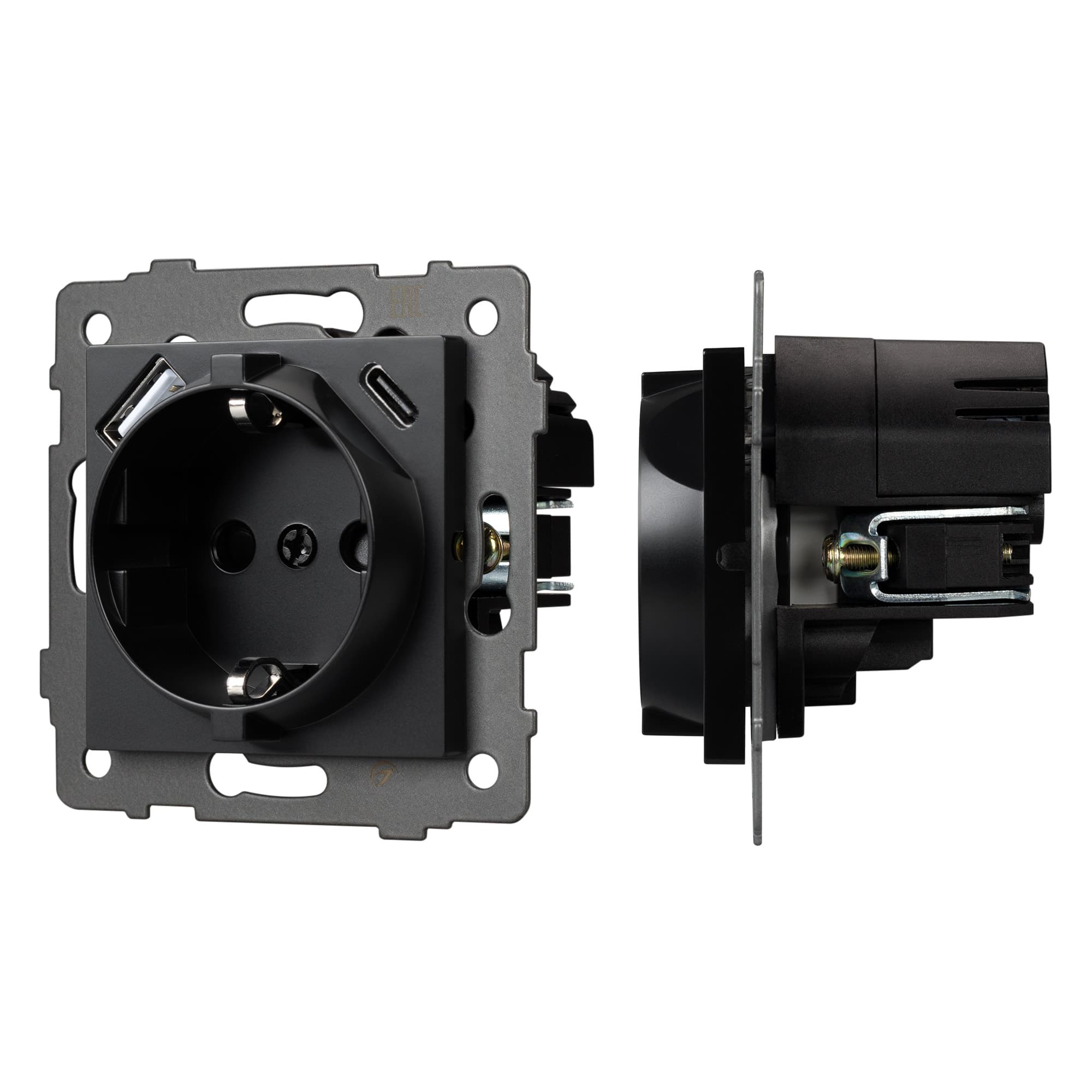 Механизм розетки с USB зарядкой SCT-MUAC-PL-BK-V (250V, 16A) (Arlight, -) 049830