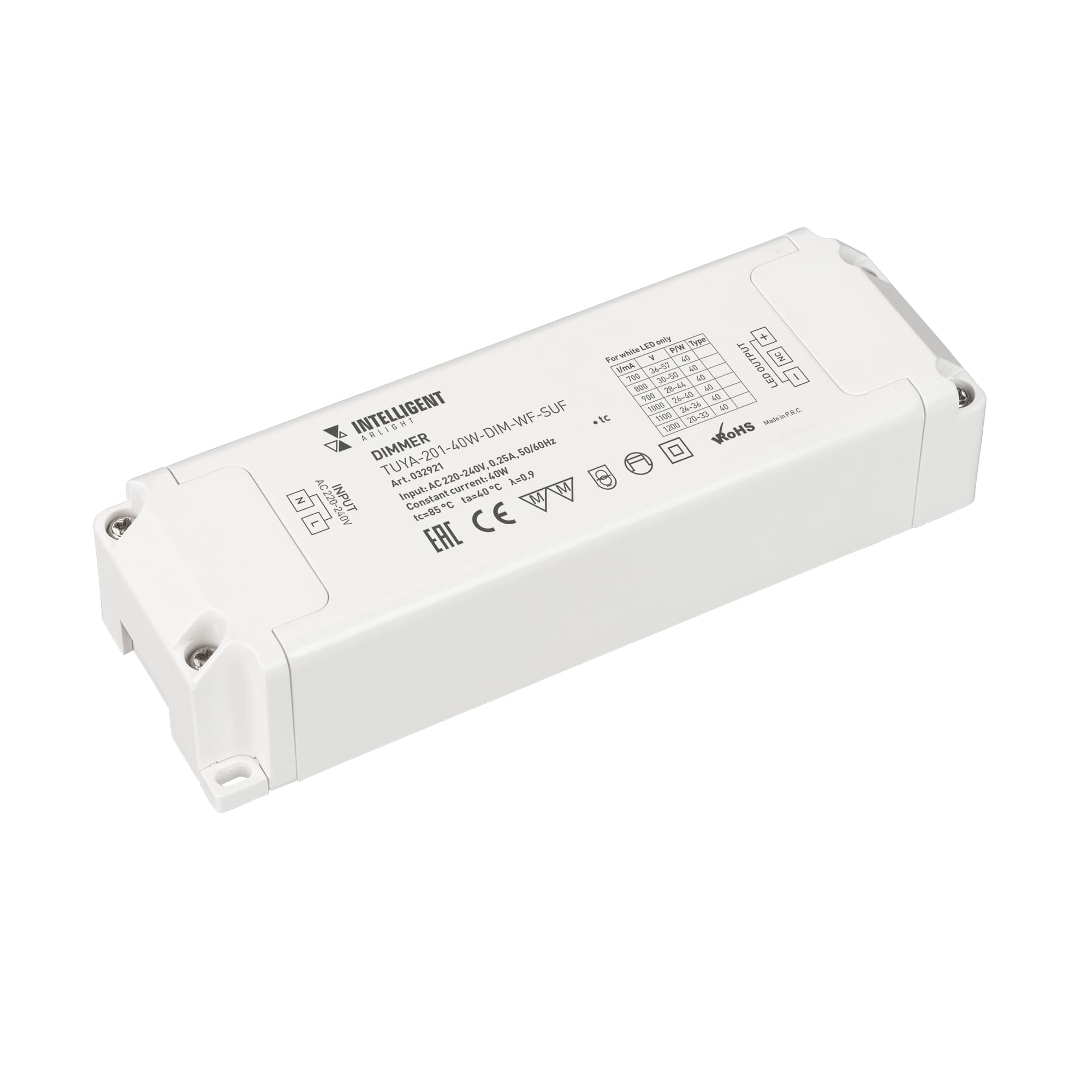 INTELLIGENT ARLIGHT Диммер TUYA-201-40W-DIM-WF-SUF (230V, 433MHz, 700-1200mA) (IARL, -) 032921 Arlight