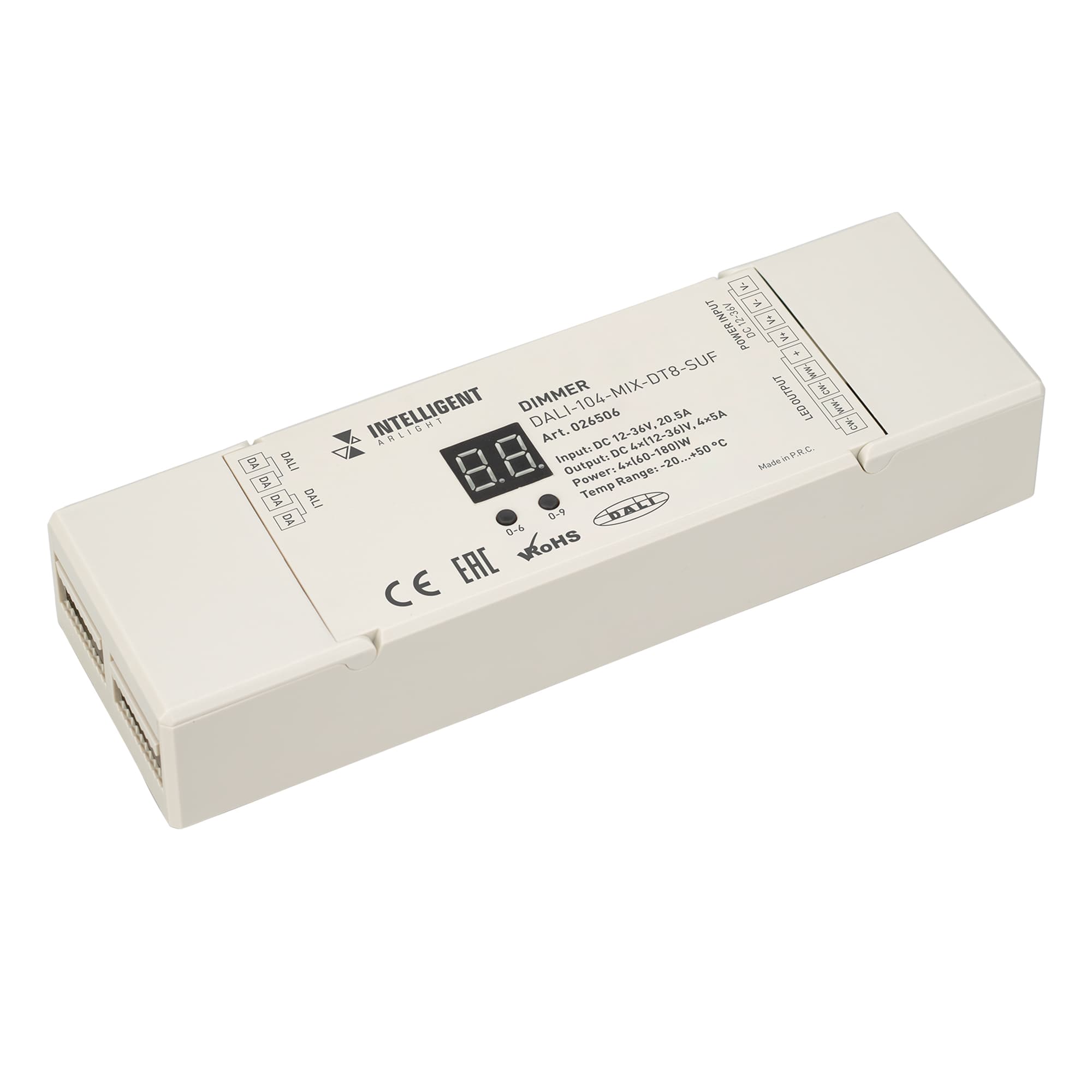 INTELLIGENT ARLIGHT Диммер DALI-104-MIX-DT8-SUF (12-36V, 4х5А) (IARL, IP20 Пластик, 3 года) 026506 Arlight