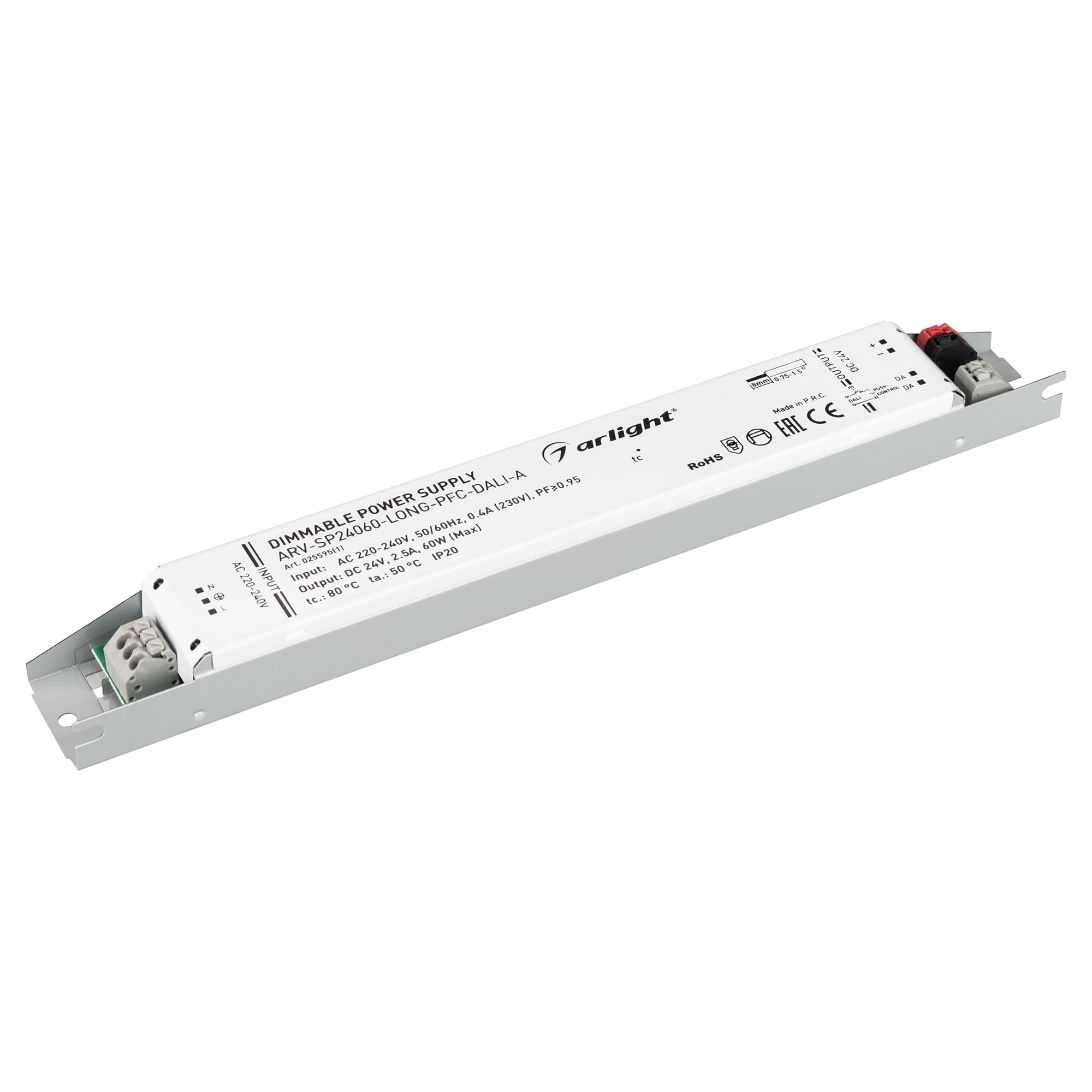 Блок питания ARV-SP24060-LONG-PFC-DALI-A (24V, 2.5A, 60W) (Arlight, IP20 Металл, 5 лет) 025595(1) Arlight — фото 1