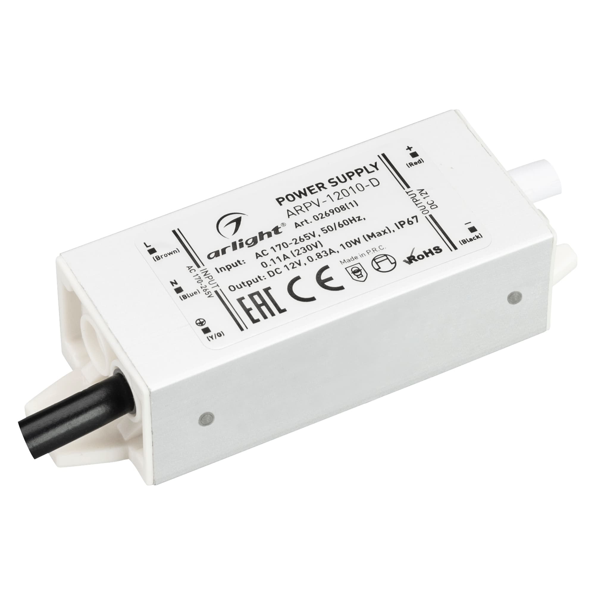 Блок питания ARPV-12010-D (12V, 0.83A, 10W) (Arlight, IP67 Металл, 3 года) 026908(1) — фото 1