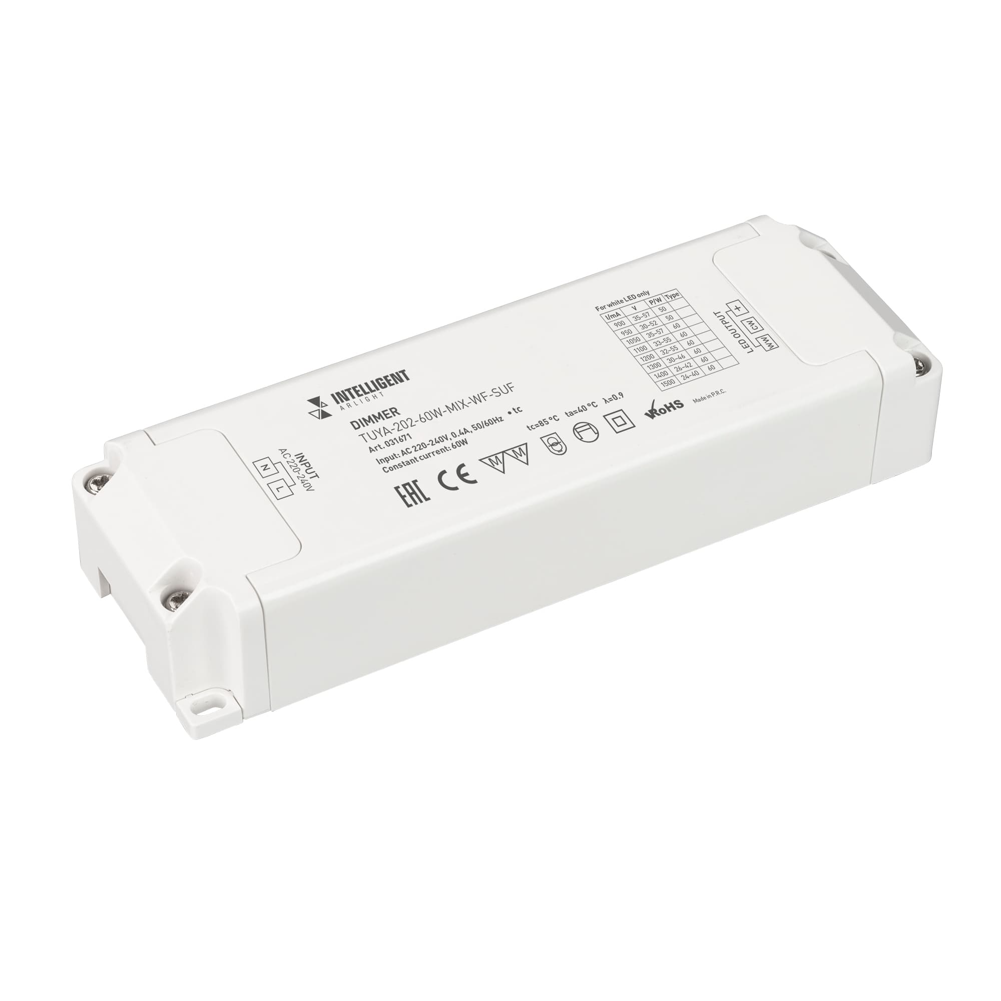 INTELLIGENT ARLIGHT Диммер TUYA-202-60W-MIX-WF-SUF (230V, 433MHz, 900-1500mA) (IARL, -) 031671