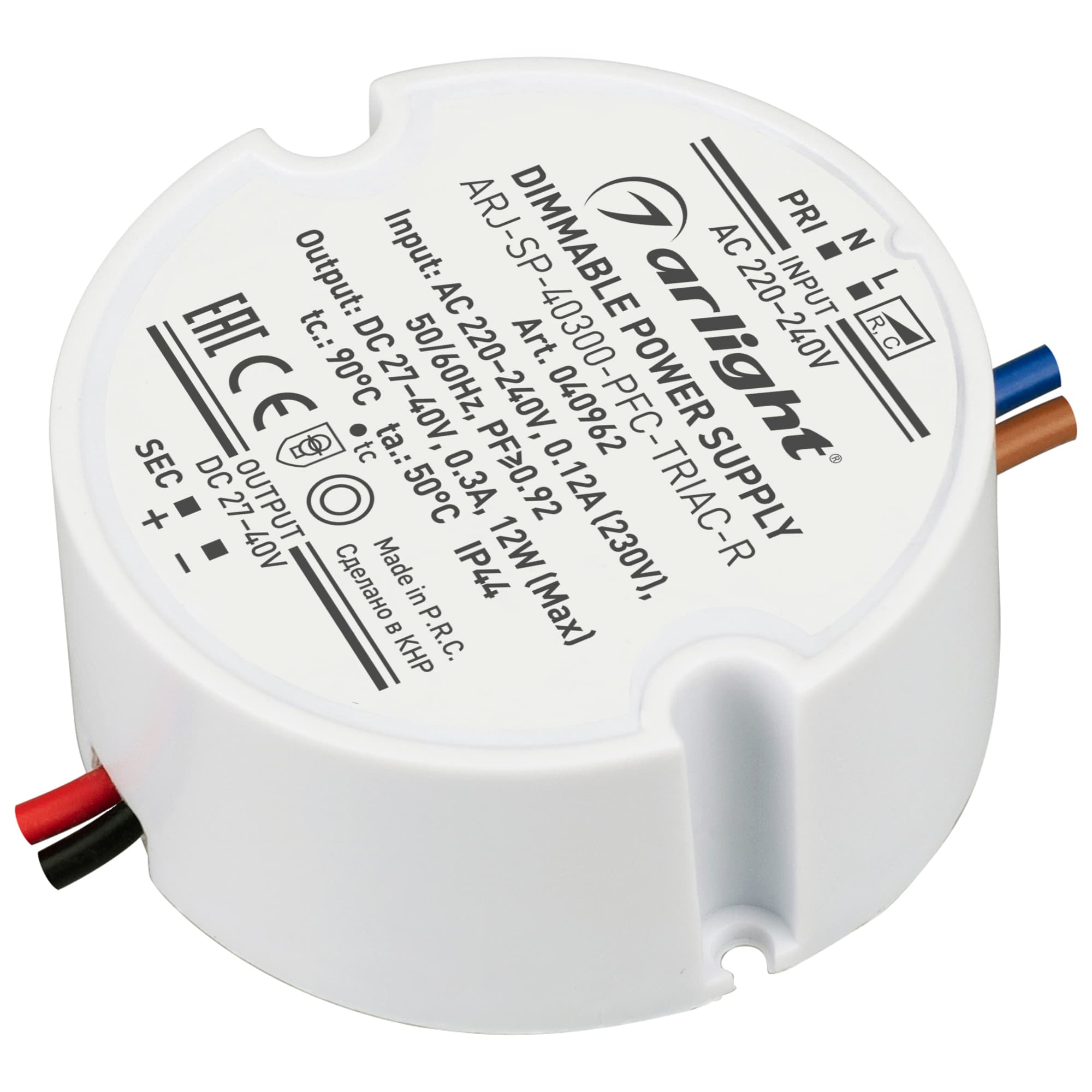 Блок питания ARJ-SP-40300-PFC-TRIAC-R (12W, 27-40V, 300mA) (Arlight, IP44 Пластик, 5 лет) 040962 — фото 1