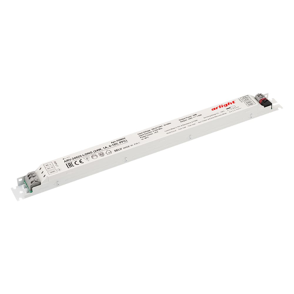 Блок питания ARV-24025-LONG (24W, 1A, 0-10V, PFC) (Arlight, IP20 Металл, 2 года) 020869