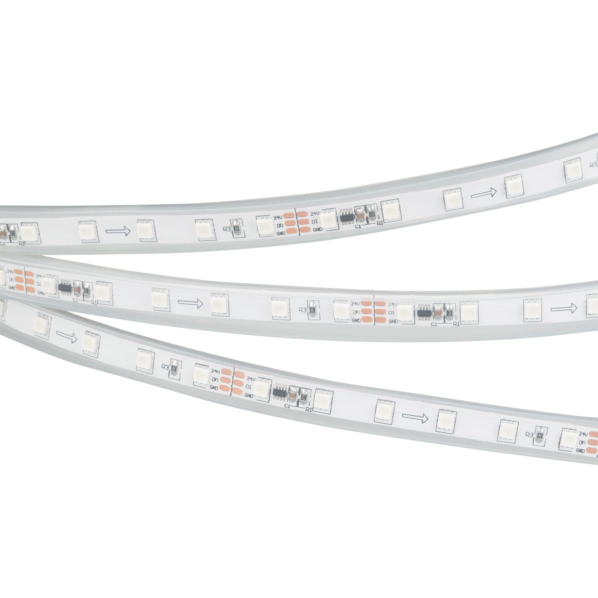 Светодиодная лента герметичная SPI-P-F72-11mm 24V RGB-PX6 (14.4 W/m, IP66, 3535, 5m) (Arlight, бегущий огонь) 030484(2) — фото 2