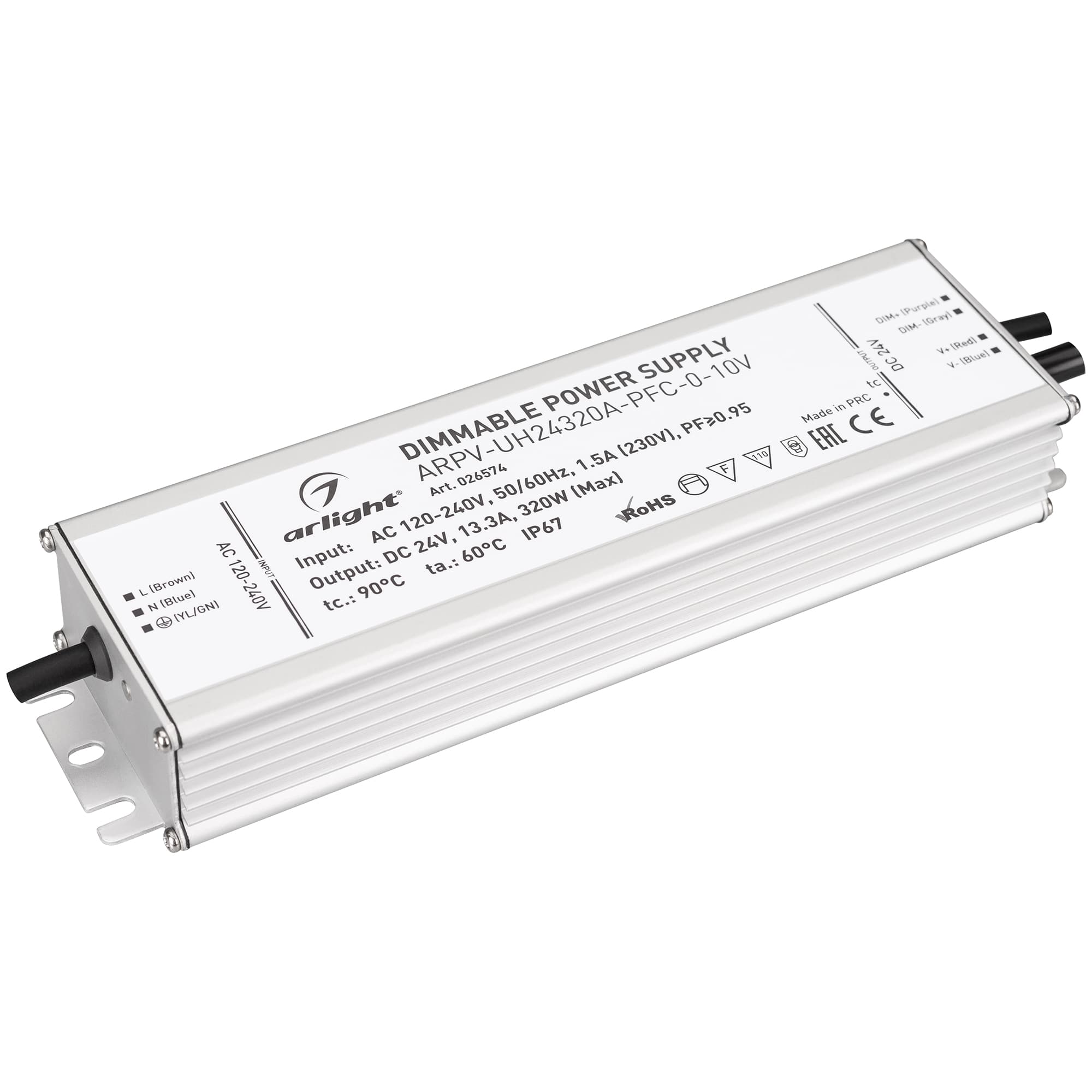 Блок питания ARPV-UH24320A-PFC-0-10V (24V, 13.3A, 320W) (Arlight, IP67 Металл, 7 лет) 026574 — фото 1