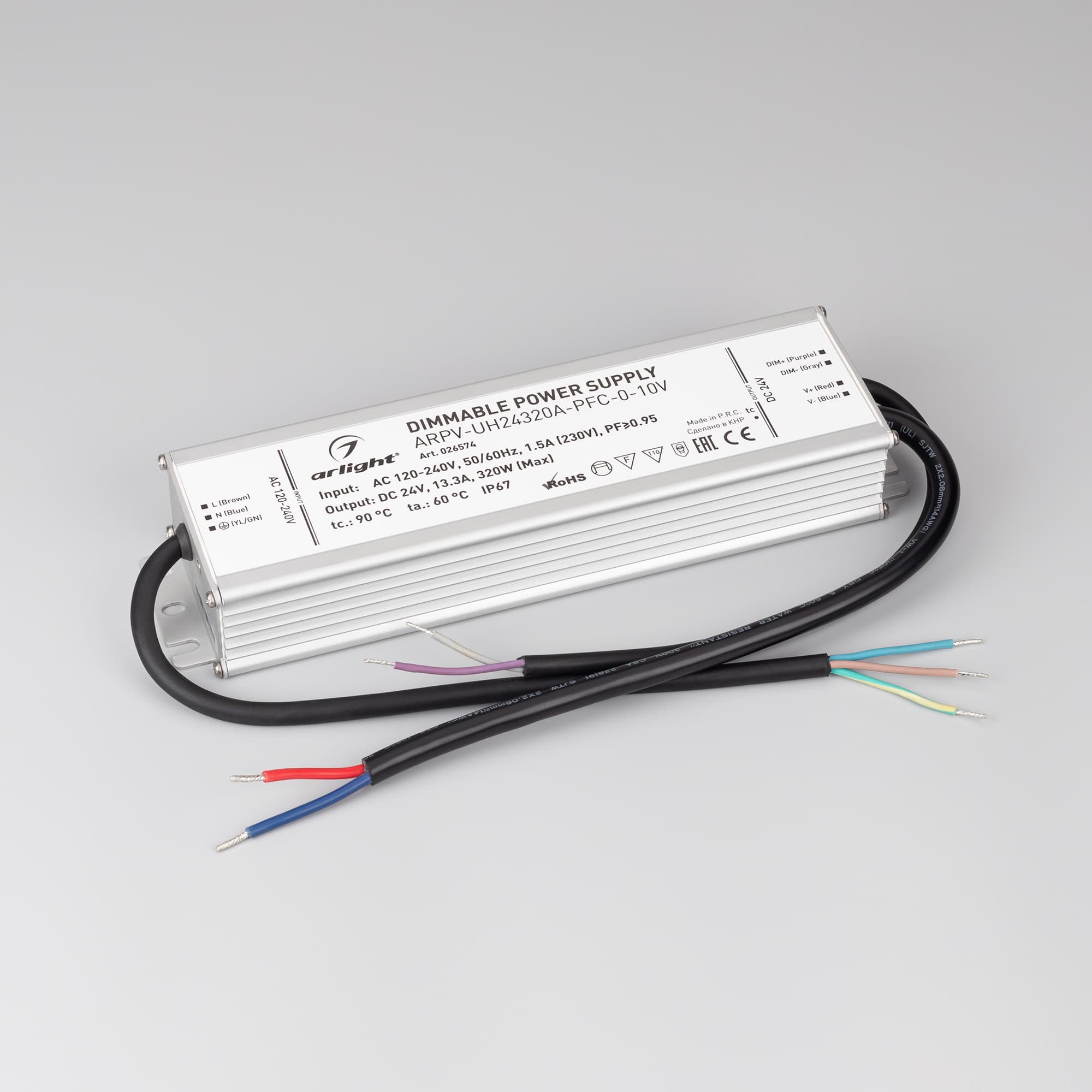 Блок питания ARPV-UH24320A-PFC-0-10V (24V, 13.3A, 320W) (Arlight, IP67 Металл, 7 лет) 026574 — фото 2