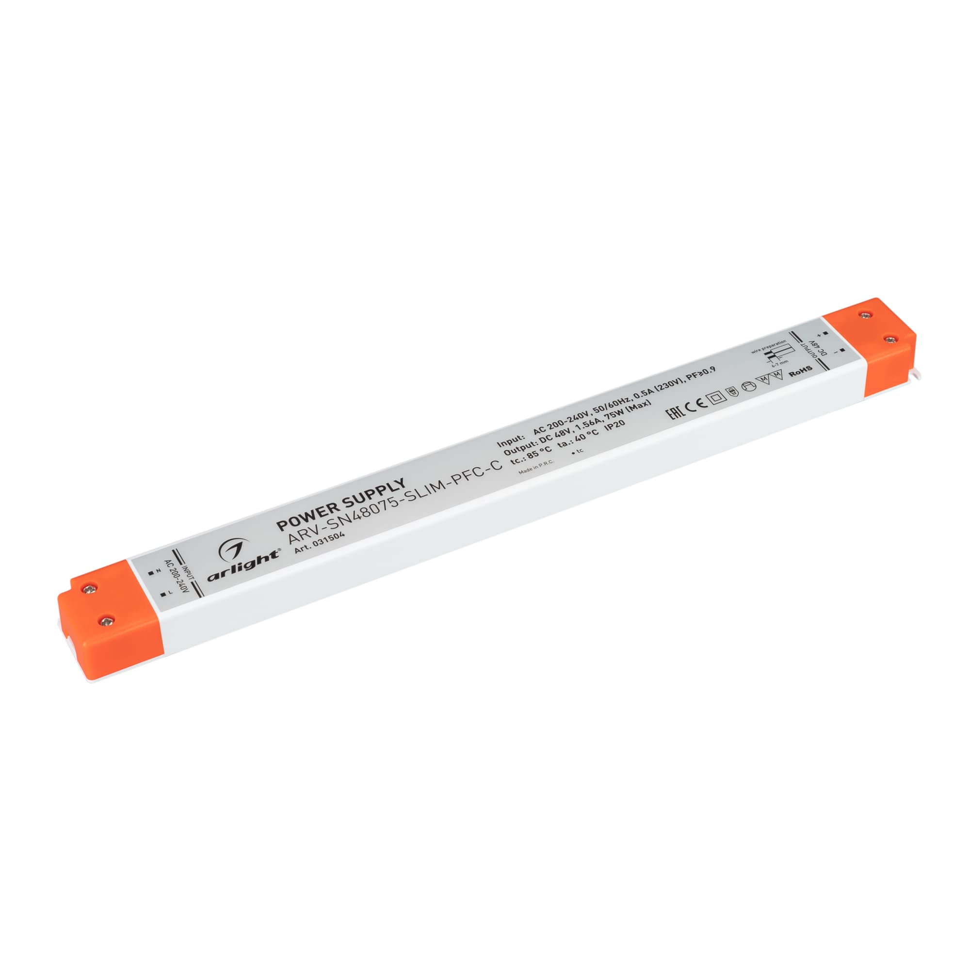 Блок питания ARV-SN48075-SLIM-PFC-C (48V, 1.56A, 75W) (Arlight, IP20 Пластик, 3 года) 031504 — фото 1