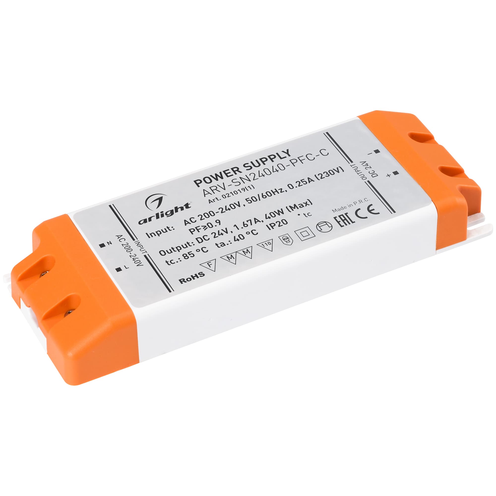 Блок питания ARV-SN24040-PFC-C (24V, 1.67A, 40W) (Arlight, IP20 Пластик, 3 года) 021019(1)