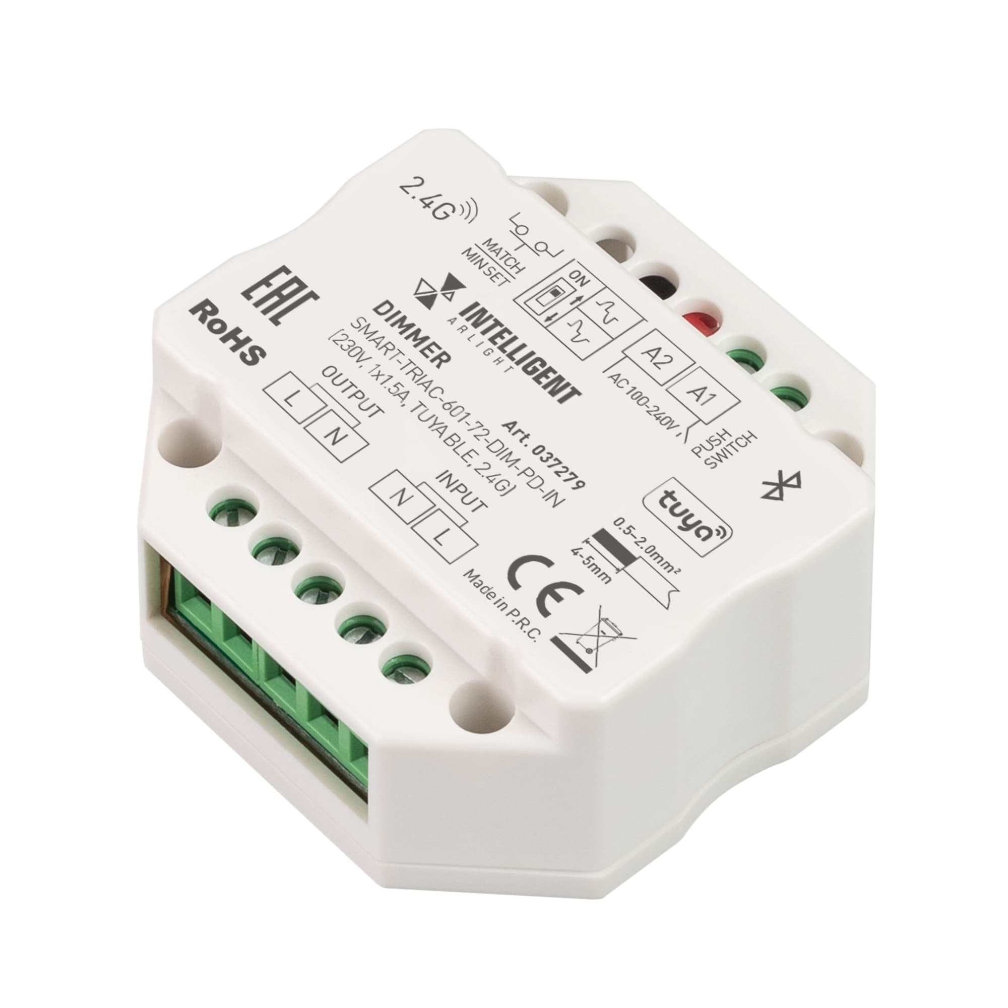 INTELLIGENT ARLIGHT Диммер SMART-TRIAC-601-72-DIM-PD-IN (230V, 1x1.5A, TUYA BLE, 2.4G) (IARL, IP20 Пластик, 5 лет) 037279 Arlight
