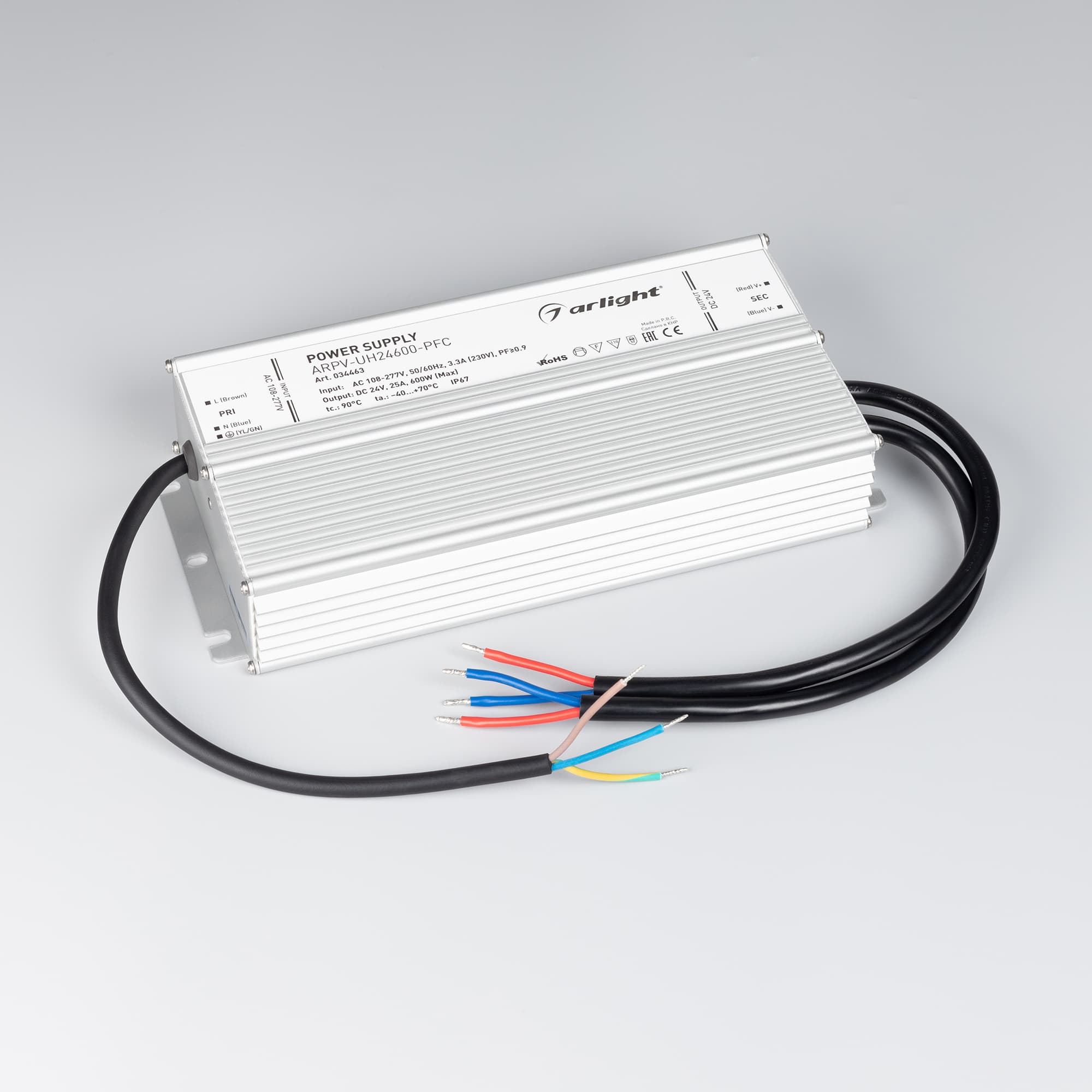 Блок питания ARPV-UH24600-PFC (24V, 25A, 600W) (Arlight, IP67 Металл, 7 лет) 034463 — фото 2