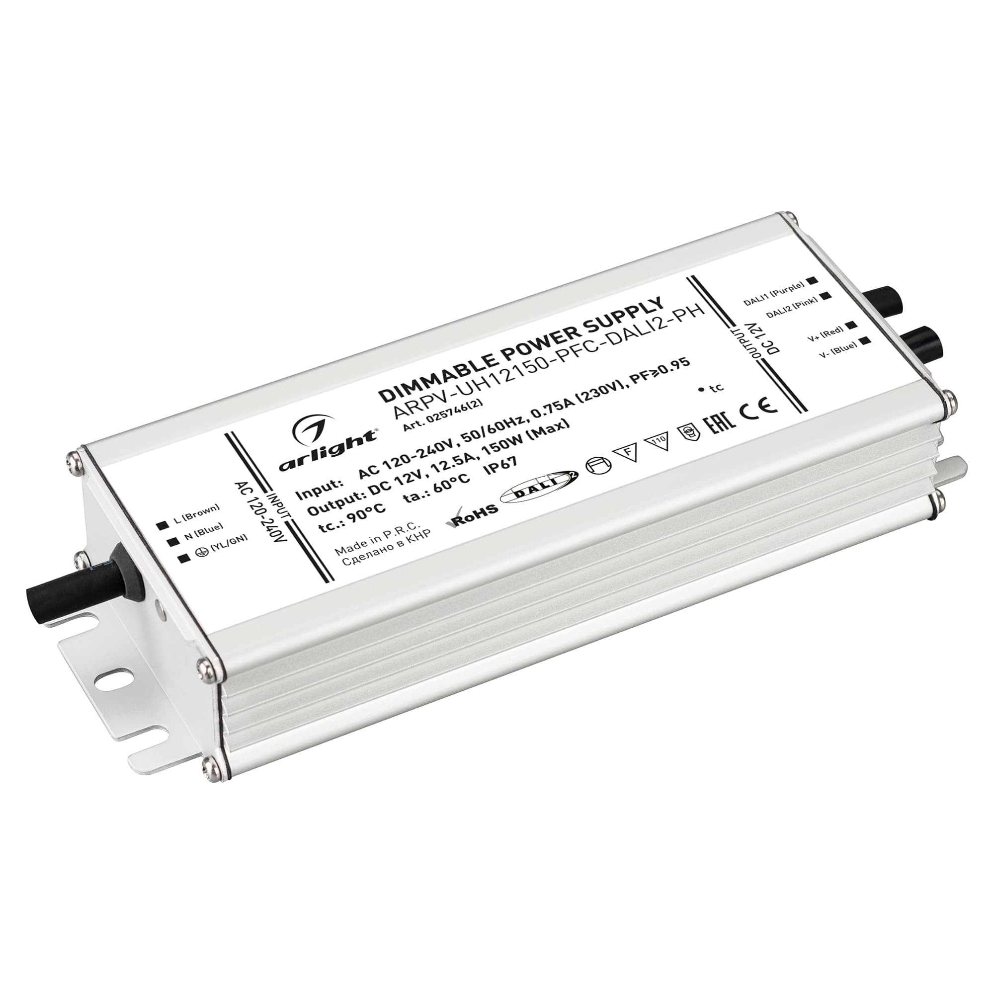 Блок питания ARPV-UH12150-PFC-DALI2-PH (12V, 12.5A, 150W) (Arlight, IP67 Металл, 7 лет) 025746(2) — фото 1