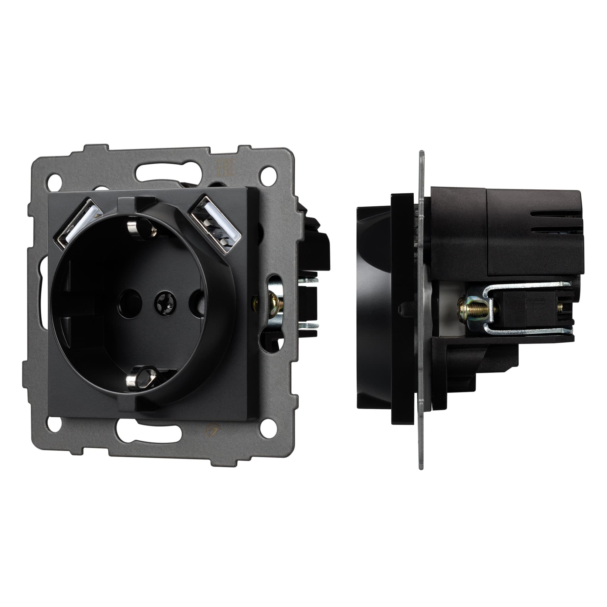 Механизм розетки с USB зарядкой SCT-MUAA-PL-BK-V (250V, 16A) (Arlight, -) 049819